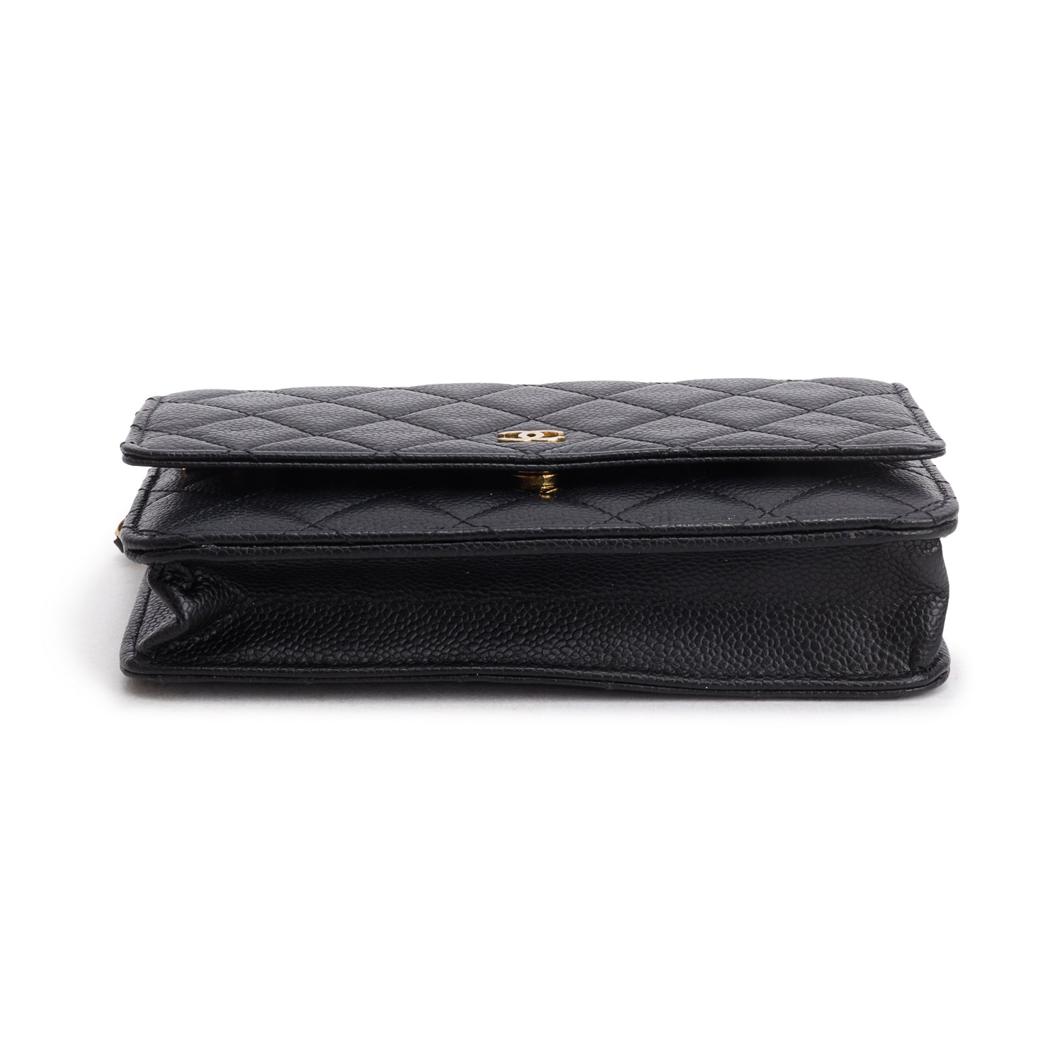 Chanel Black Caviar Quilted Classic Wallet on Chain w/ Box