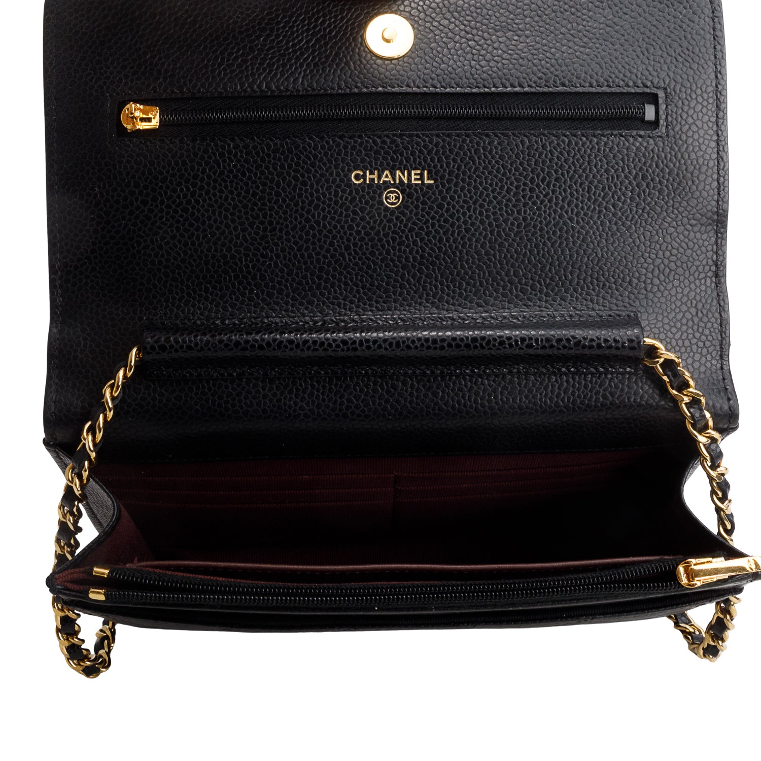 Chanel Black Caviar Quilted Classic Wallet on Chain w/ Box