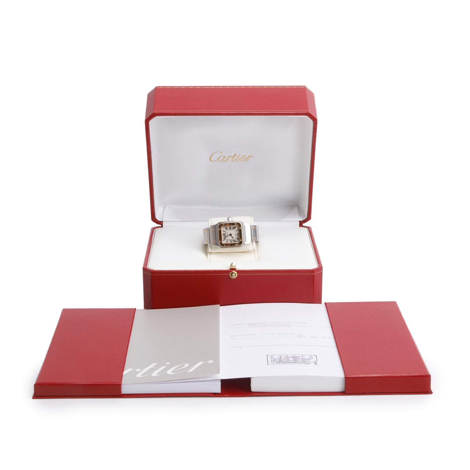 Cartier Stainless Steel & 18k Yellow Gold Santos De Cartier Galbee Quartz Watch, Small Model 1567 w/ Box & Papers