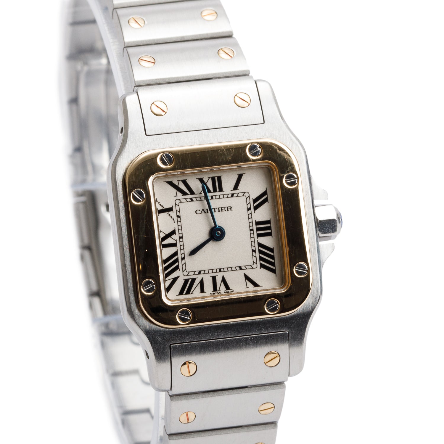 Cartier Stainless Steel & 18k Yellow Gold Santos De Cartier Galbee Quartz Watch, Small Model 1567 w/ Box & Papers