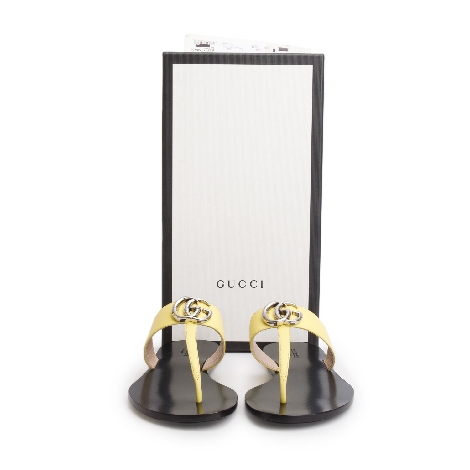 Gucci Yellow Calfskin GG Marmont Thong Sandals, Women's Size 38 w/ Box