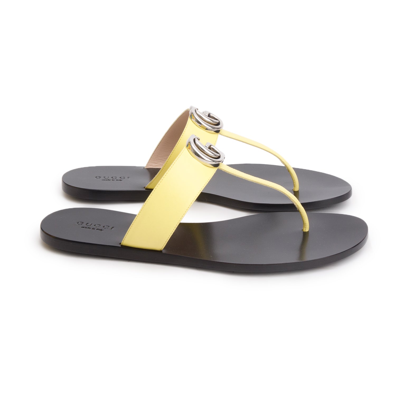 Gucci Yellow Calfskin GG Marmont Thong Sandals, Women's Size 38 w/ Box