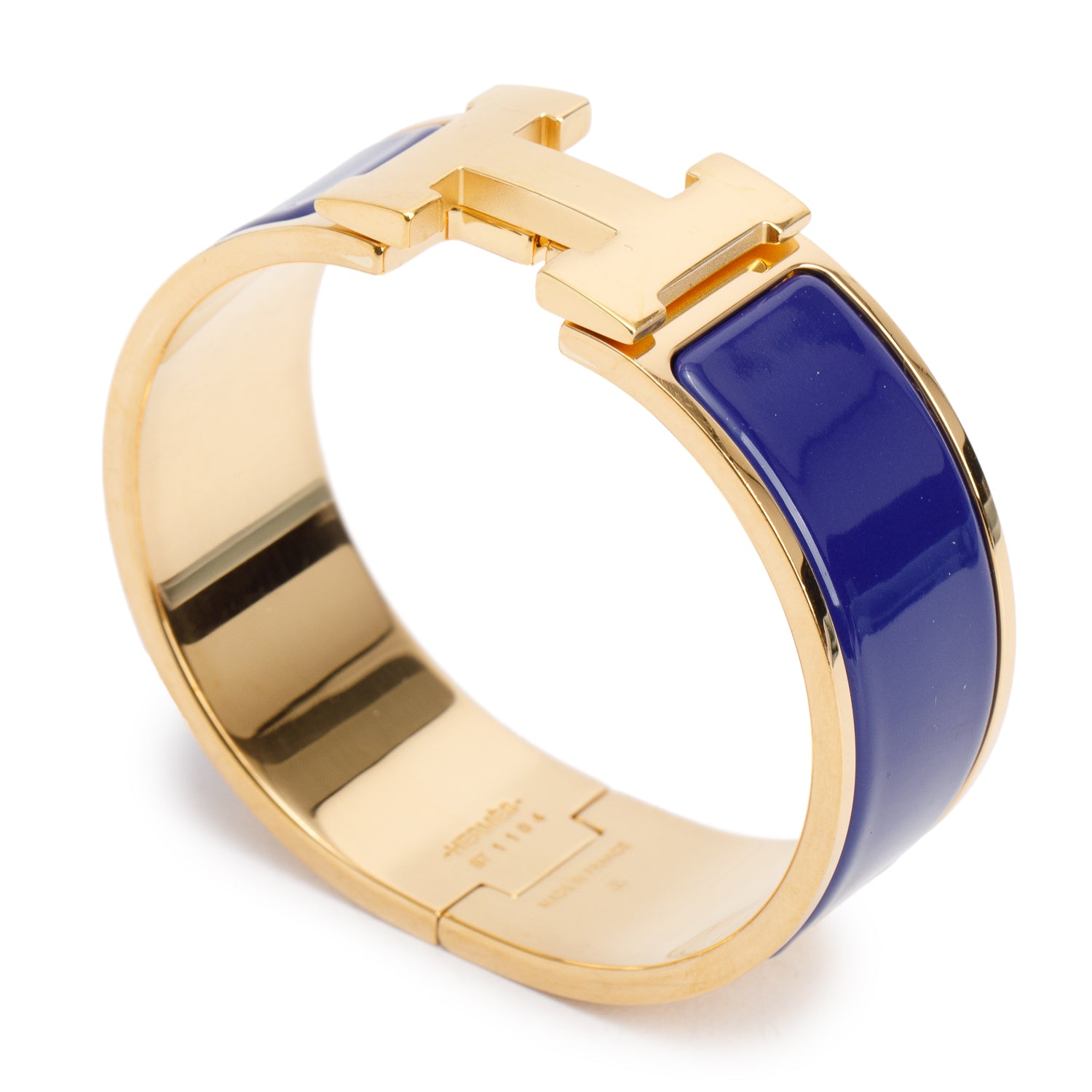 Hermes Gold-Plated Blue Enamel Clic Clac H Bracelet w/ Box