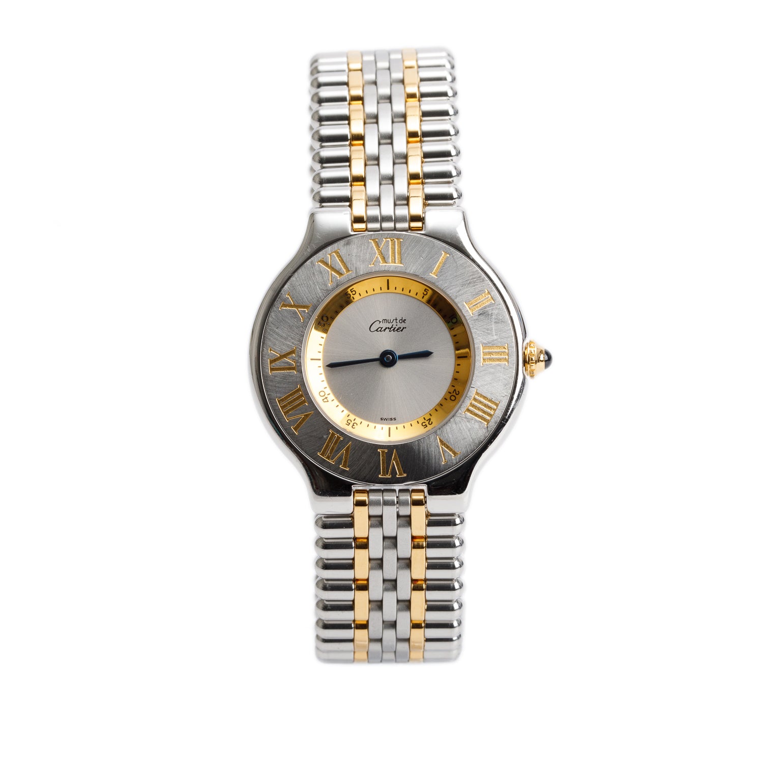 Cartier Stainless Steel & 18k Yellow Gold Plated Must de Cartier 21 31 MM Watch 1330 w/ Box & Papers