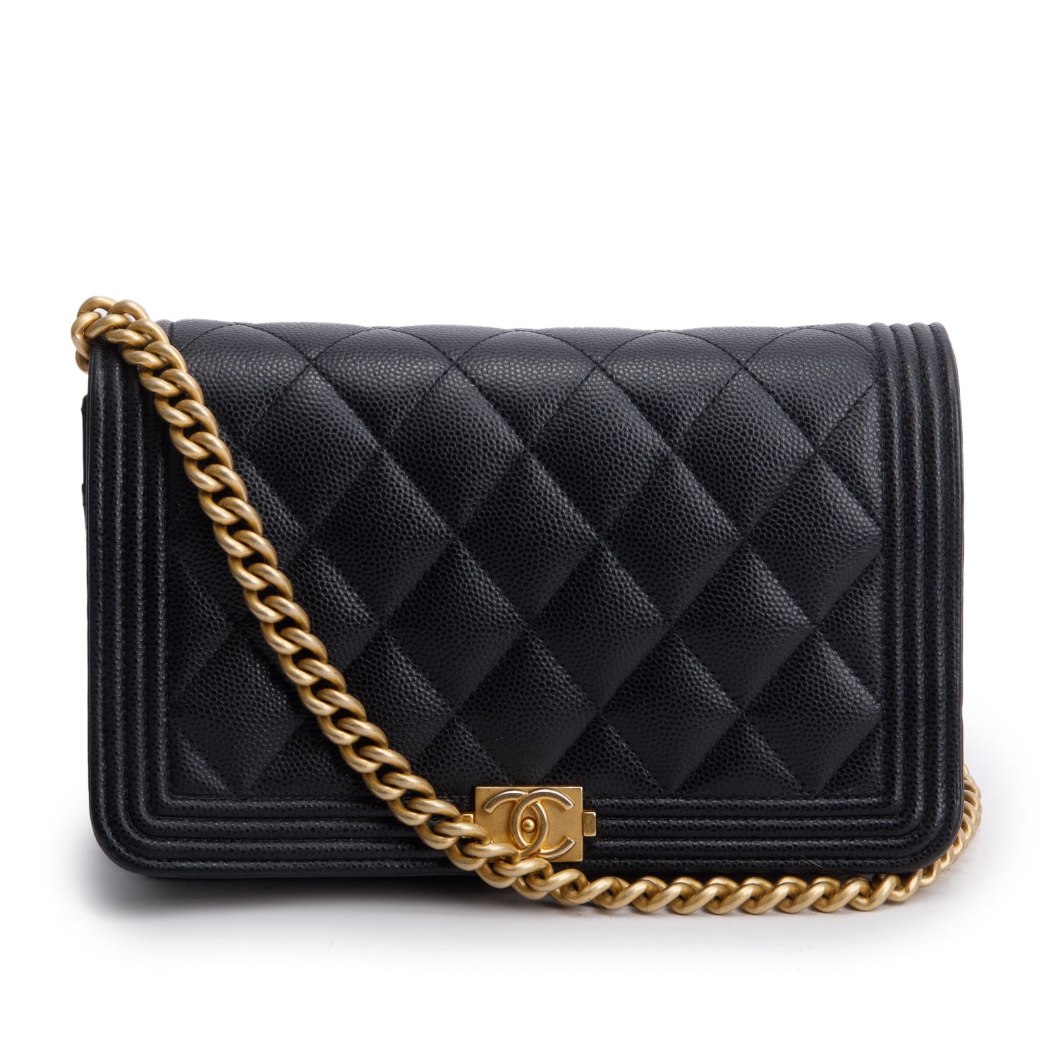 Chanel Black Caviar Quilted Boy Wallet on Chain