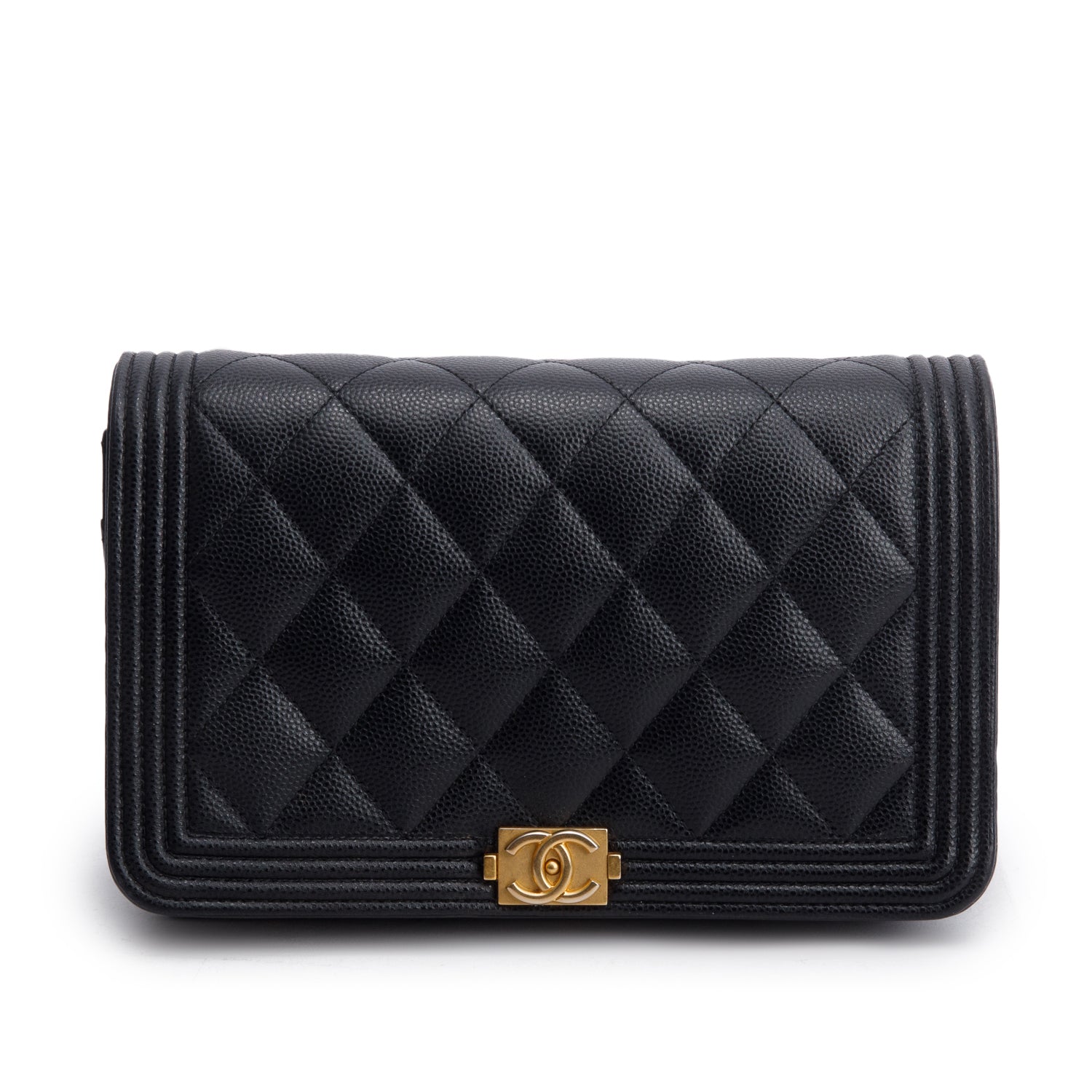 Chanel Black Caviar Quilted Boy Wallet on Chain