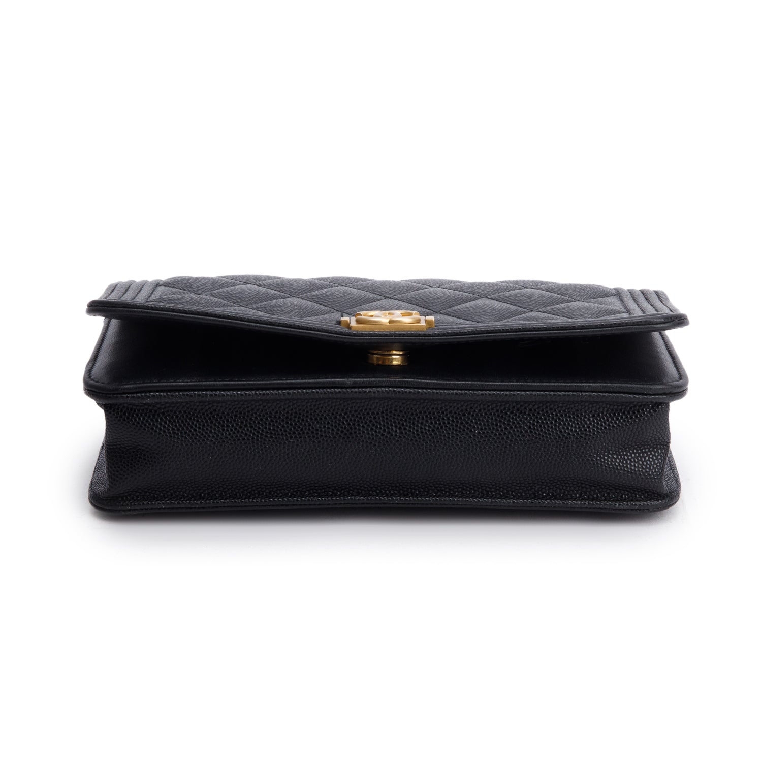 Chanel Black Caviar Quilted Boy Wallet on Chain