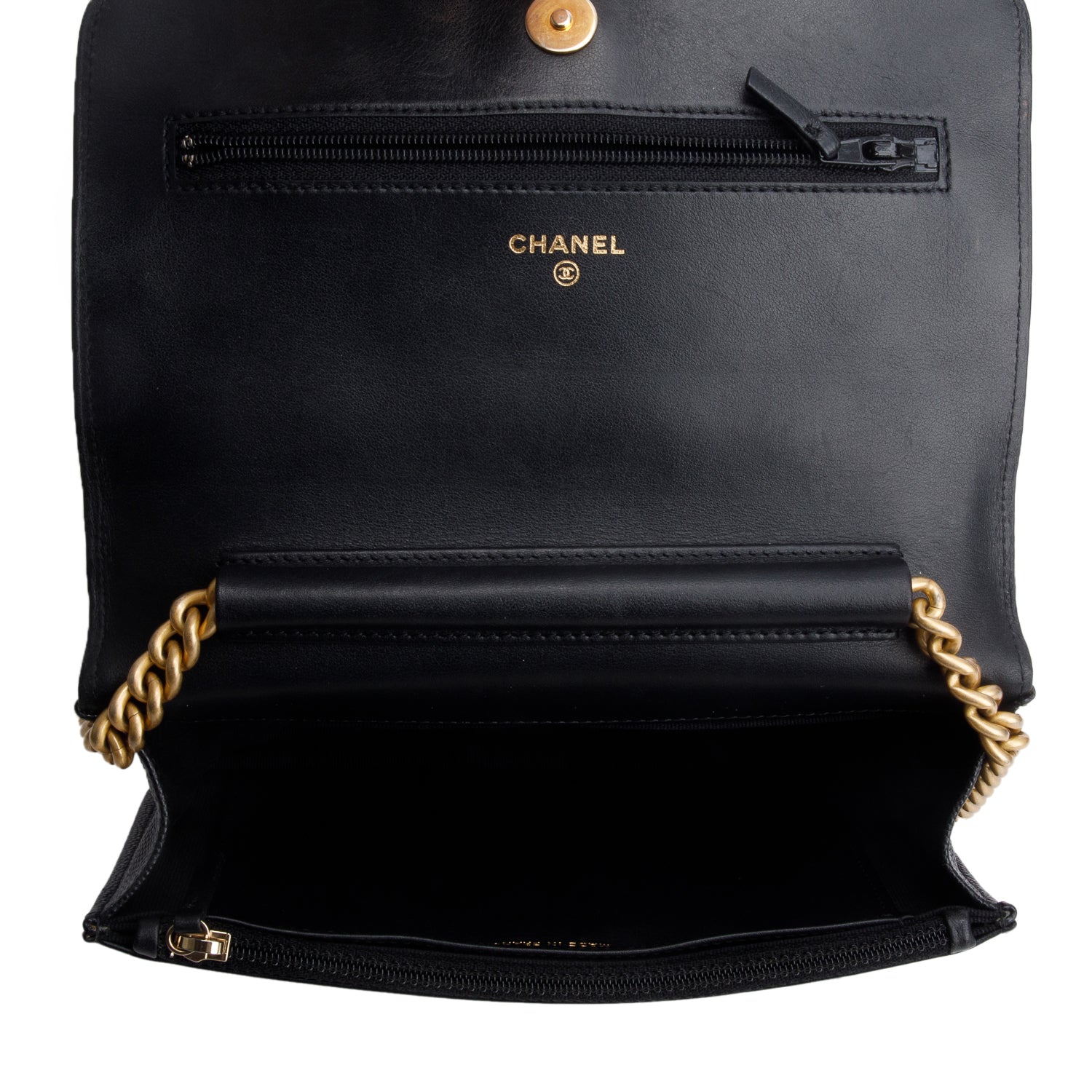Chanel Black Caviar Quilted Boy Wallet on Chain