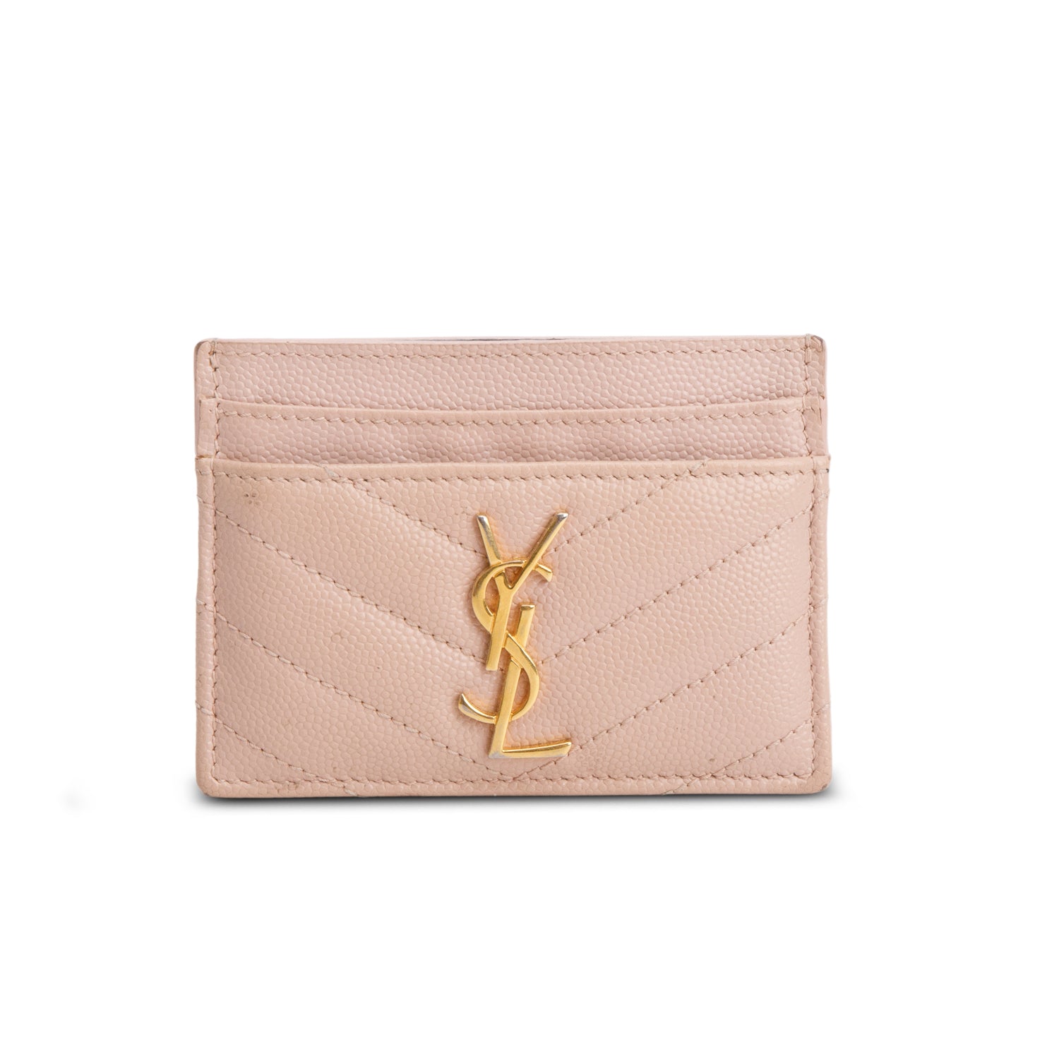 Saint Laurent Pink Grain de Poudre Chevron Cassandre Card Holder
