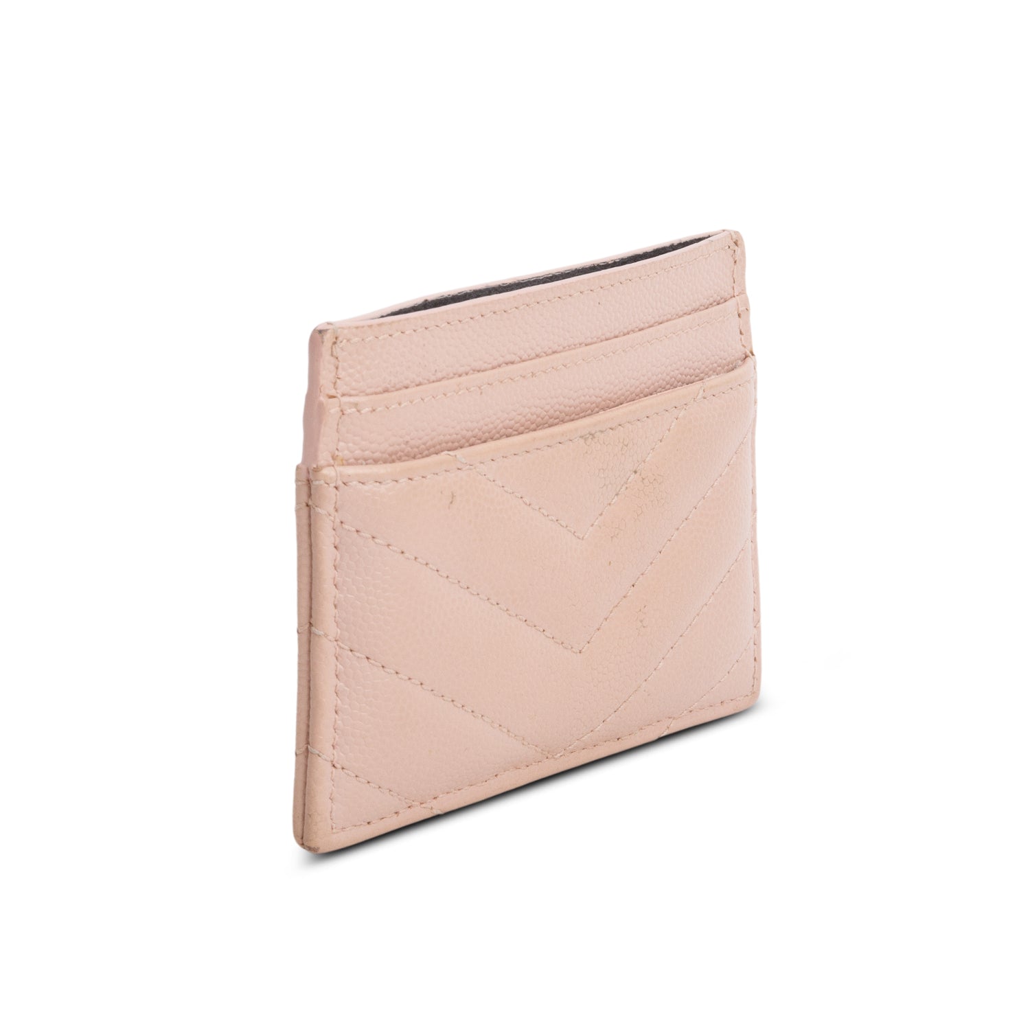 Saint Laurent Pink Grain de Poudre Chevron Cassandre Card Holder