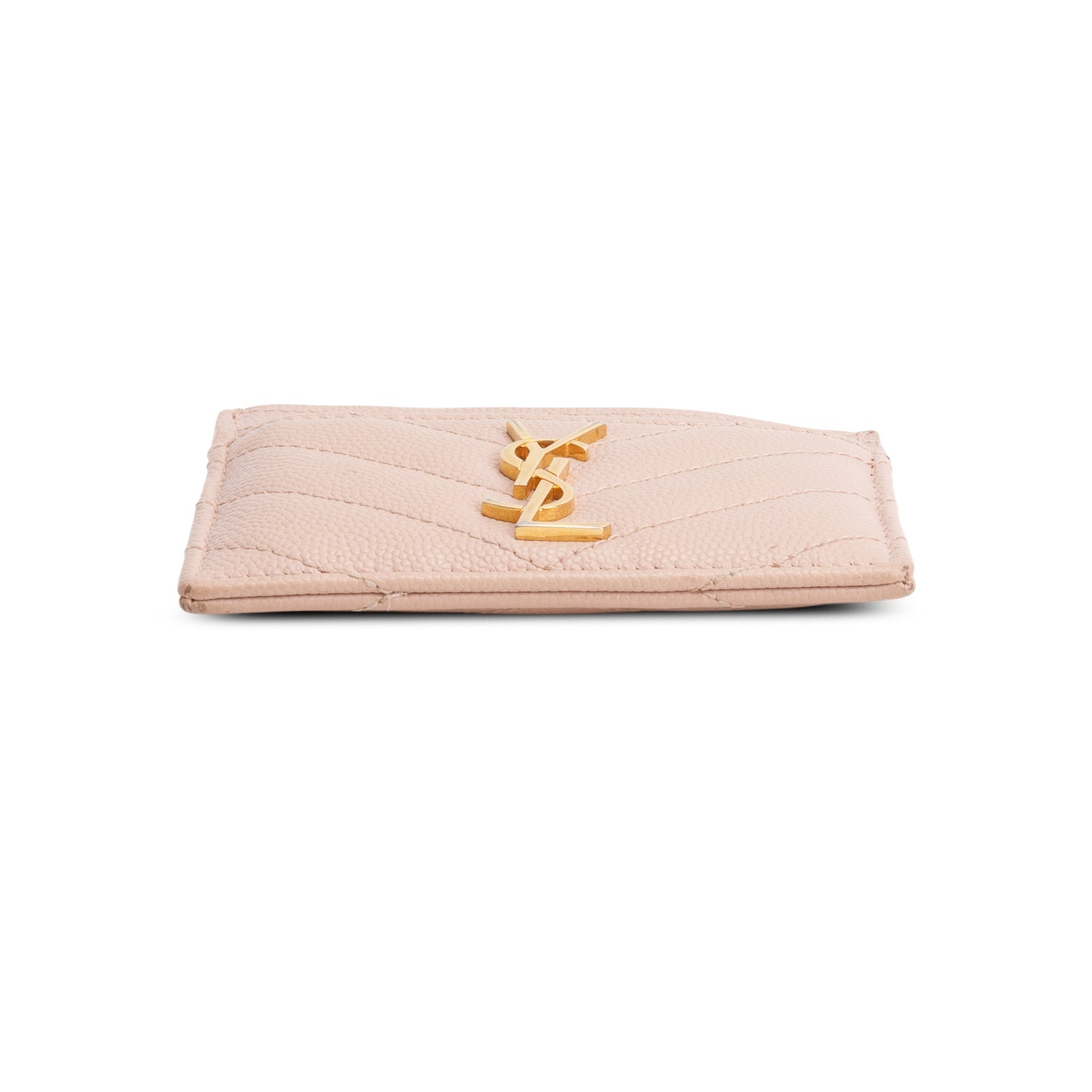 Saint Laurent Pink Grain de Poudre Chevron Cassandre Card Holder