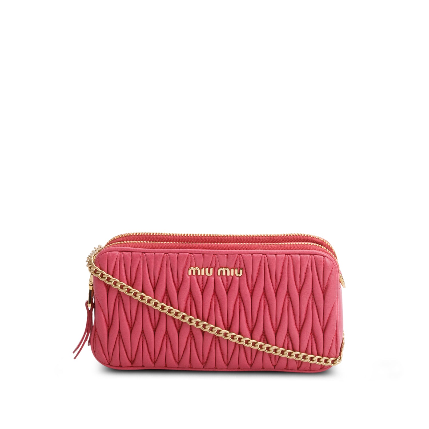 Miu Miu Pink Matelasse Leather Mini Double Zip Crossbody Bag w/ Authenticity Card
