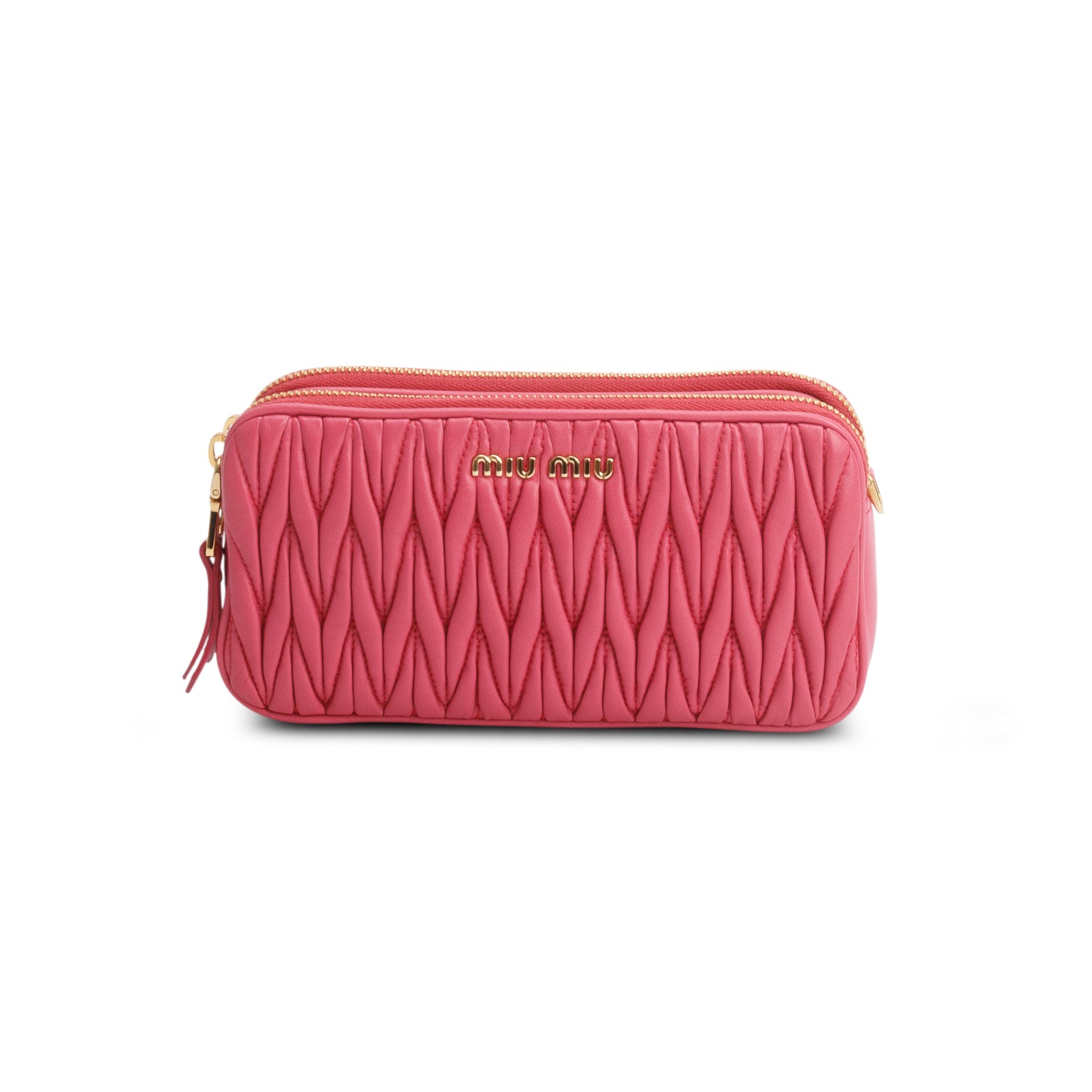 Miu Miu Pink Matelasse Leather Mini Double Zip Crossbody Bag w/ Authenticity Card