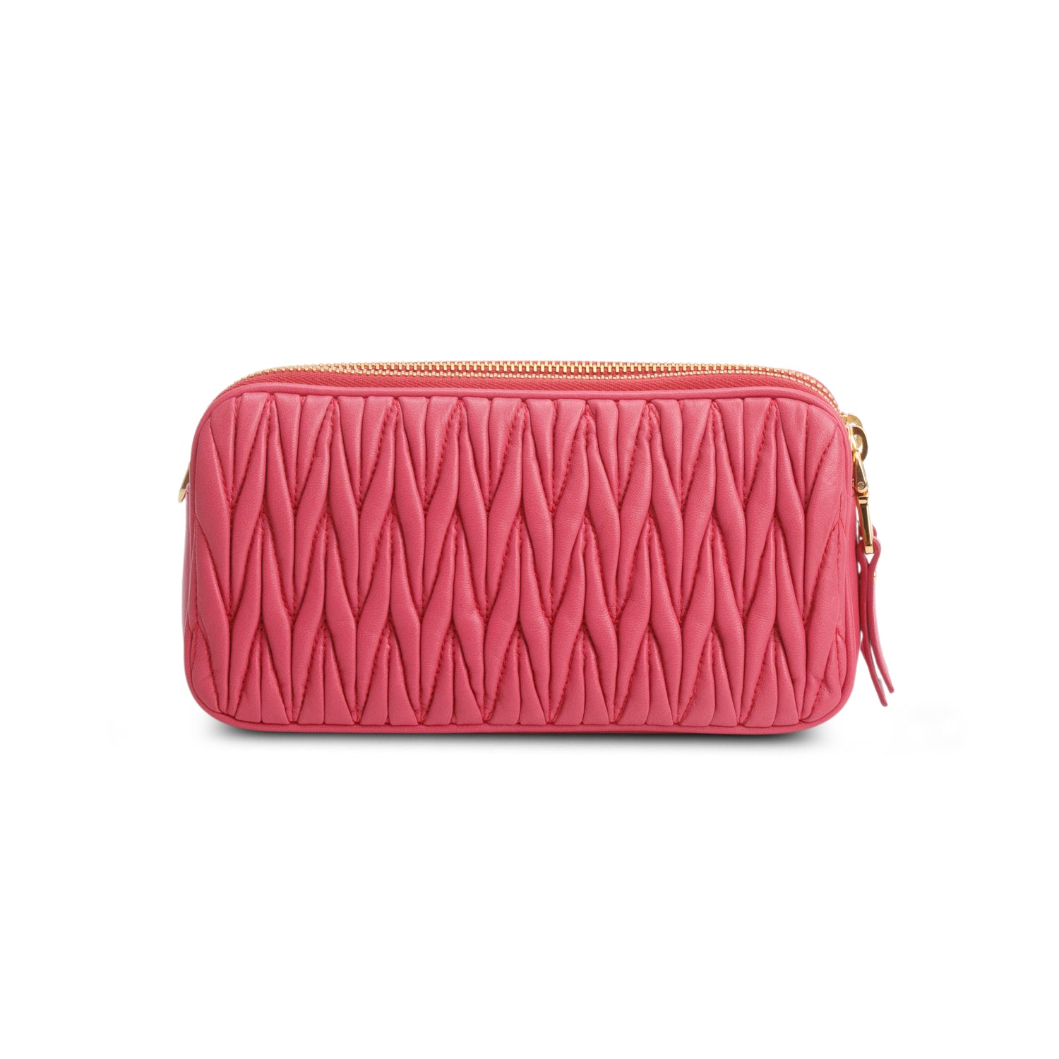 Miu Miu Pink Matelasse Leather Mini Double Zip Crossbody Bag w/ Authenticity Card