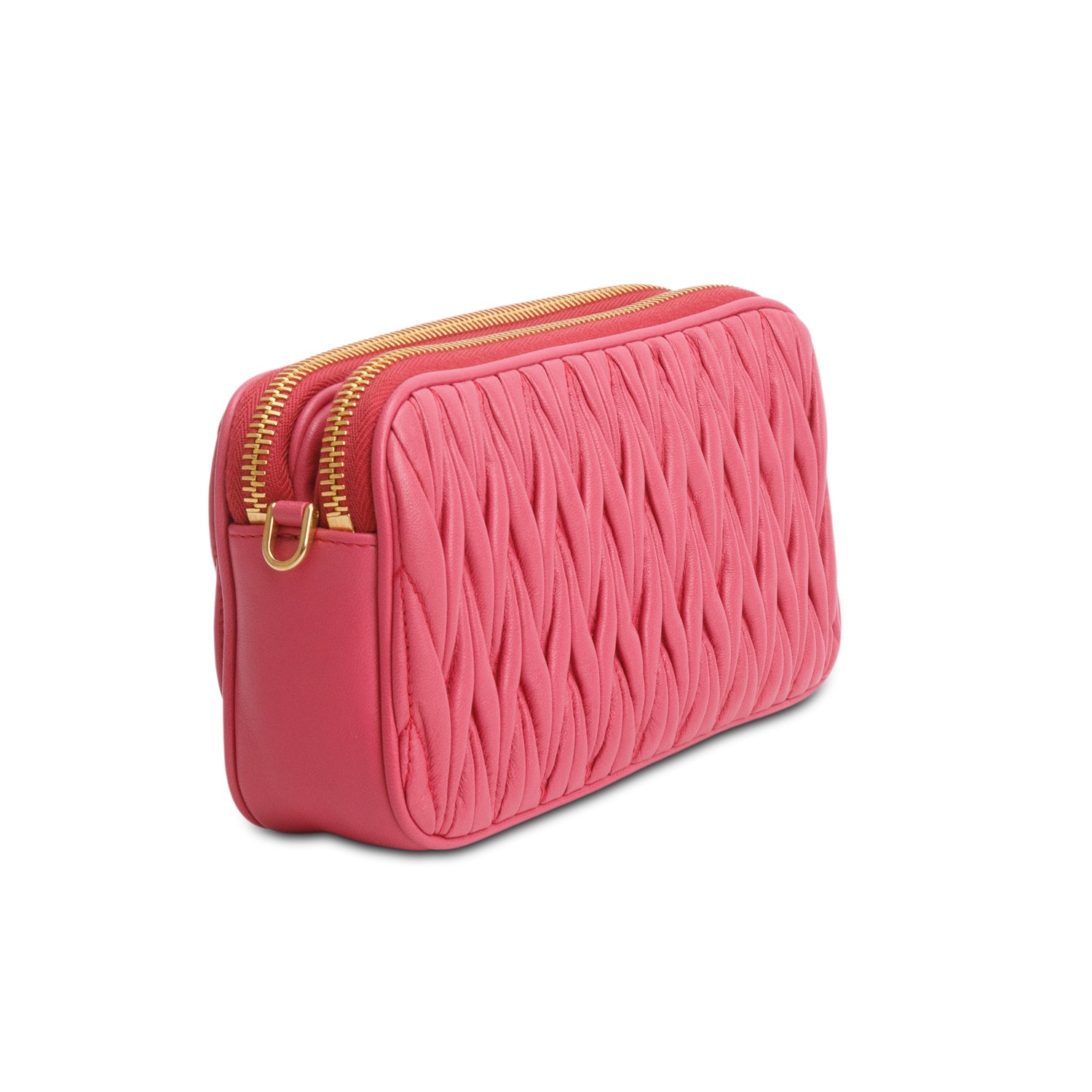 Miu Miu Pink Matelasse Leather Mini Double Zip Crossbody Bag w/ Authenticity Card