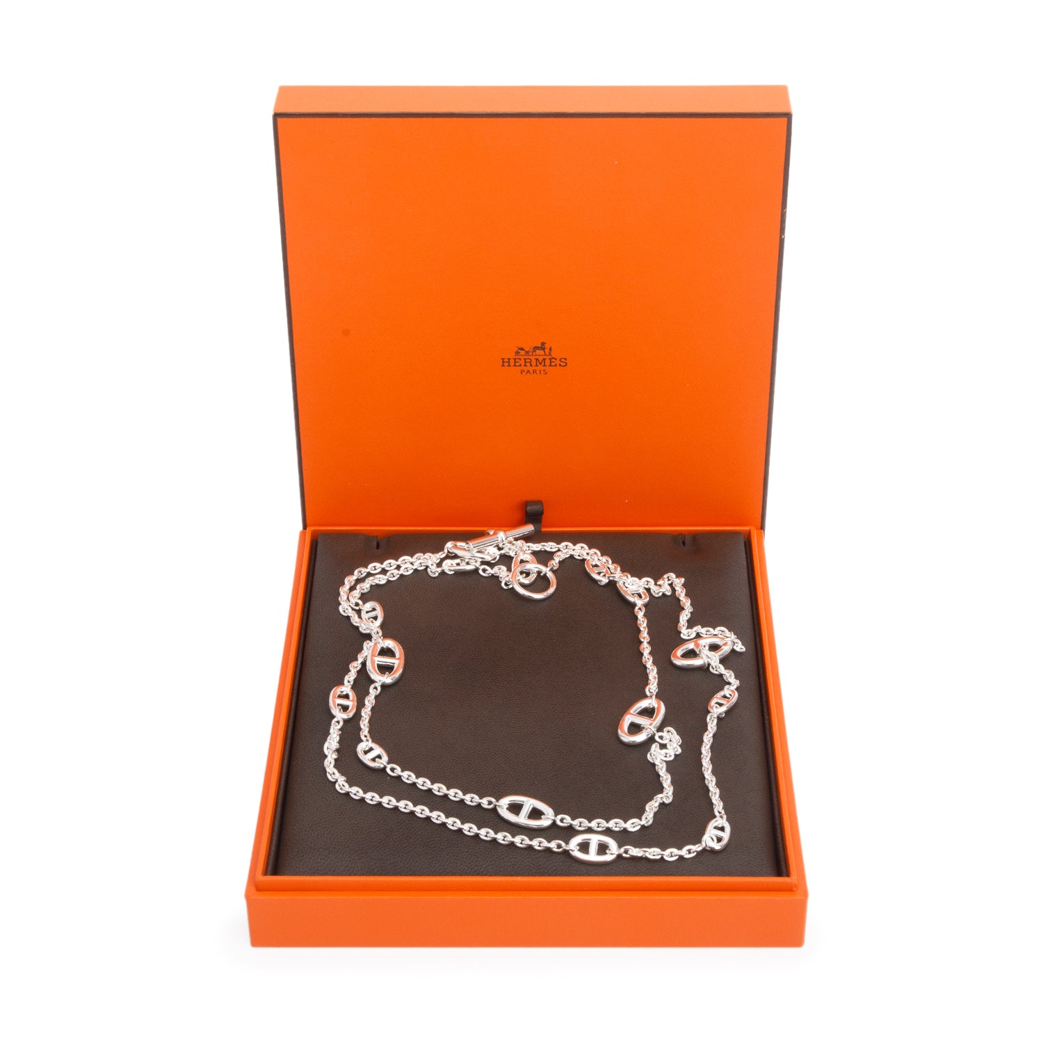 Hermes Sterling Silver Farandole Long Necklace, 120 cm w/ Box