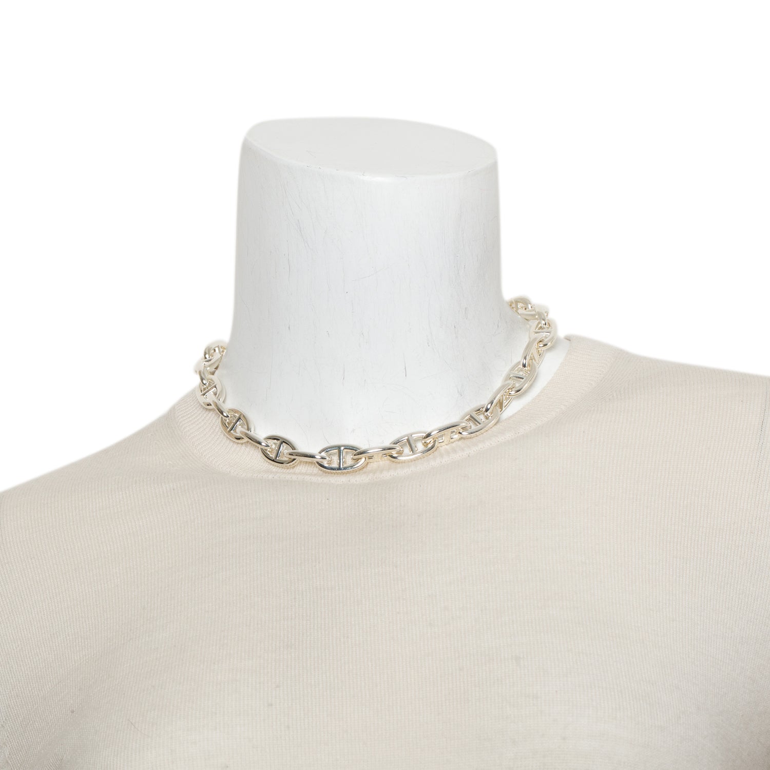 Hermes Sterling Silver Chaine d'Ancre Toggle Necklace, Large Model w/ Box