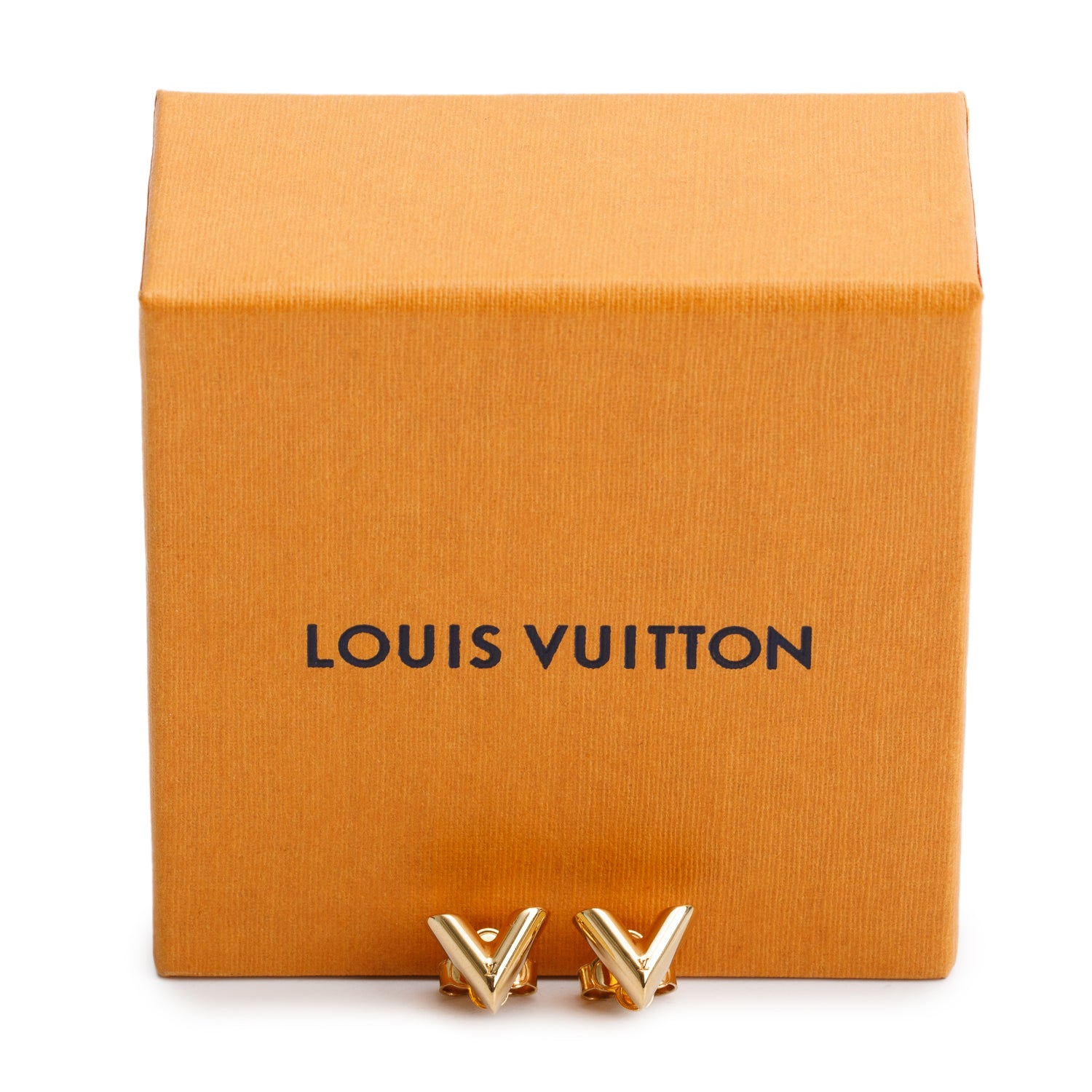 Louis Vuitton Gold Plated Essential V Stud Earrings w/ Box