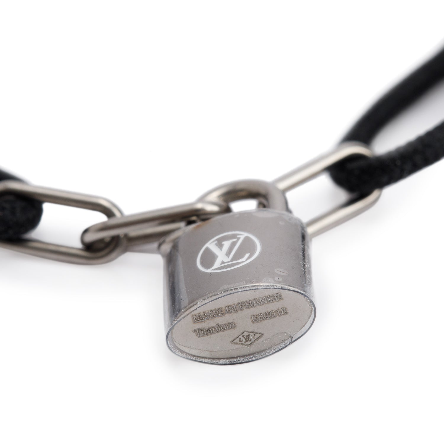 Louis Vuitton X Virgil Abloh Titanium Lockit Black Cord Charm Bracelet w/ Box