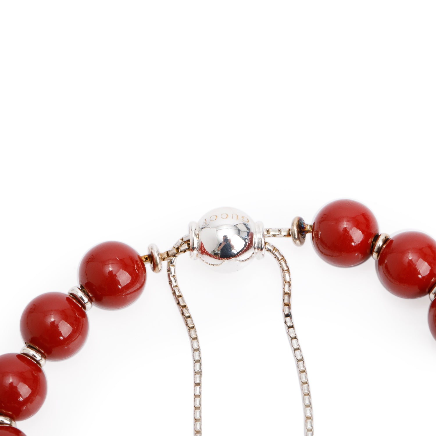 Gucci Sterling Silver Red Lacquered Boule Britt Bead Bracelet