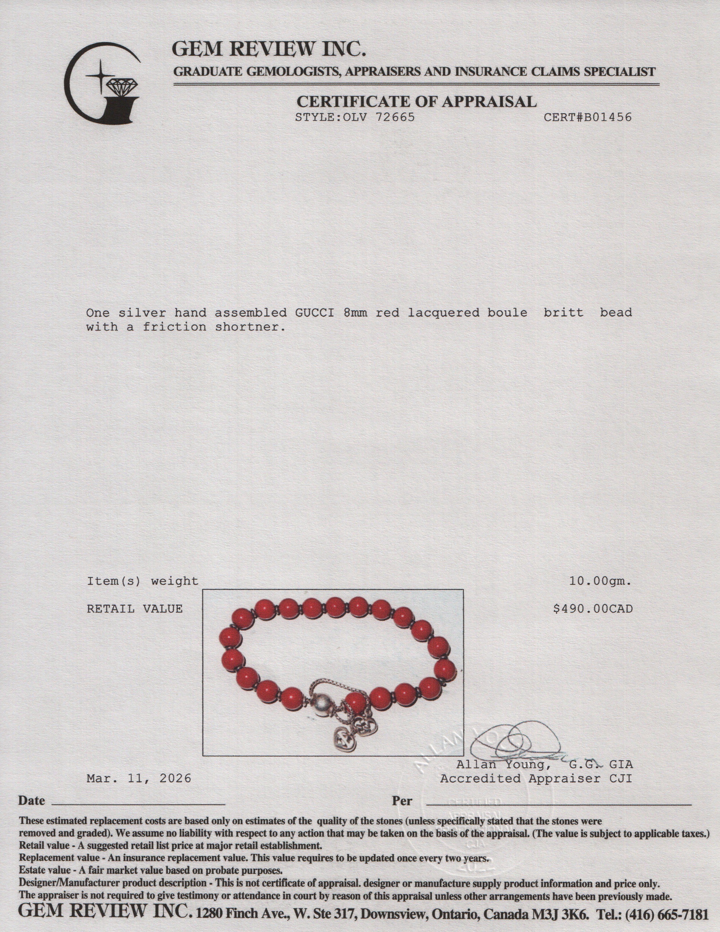 Gucci Sterling Silver Red Lacquered Boule Britt Bead Bracelet