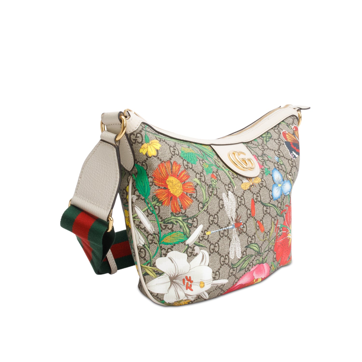 Gucci GG Supreme Monogram Flora Web Small Ophidia Half Moon Hobo w/ Box