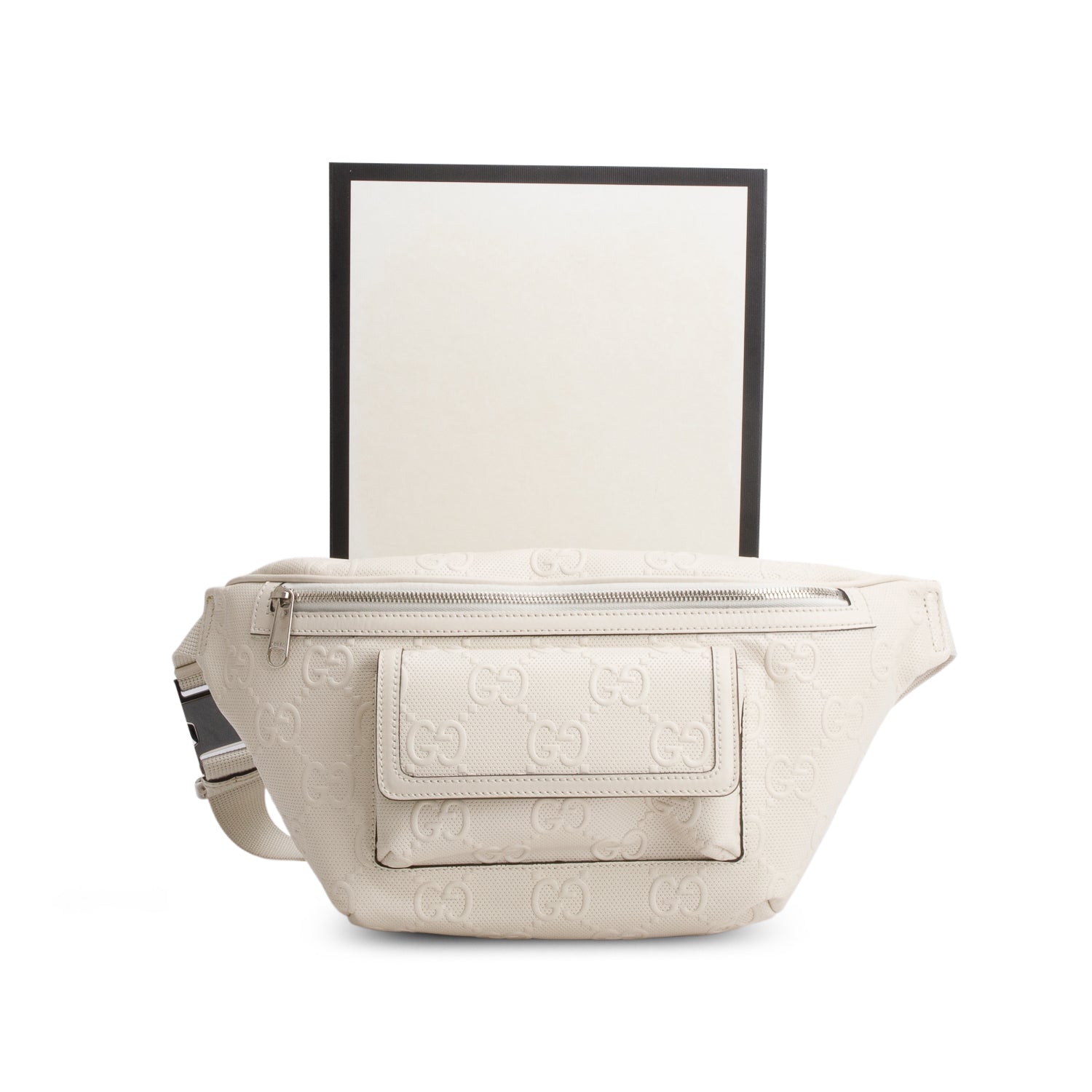 Gucci White Calfskin GG Tennis Embossed Belt Bag w/ Box