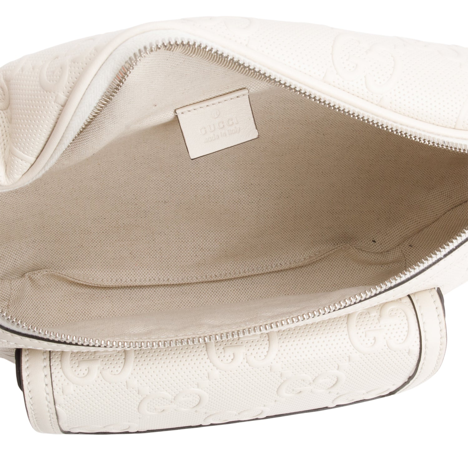 Gucci White Calfskin GG Tennis Embossed Belt Bag w/ Box