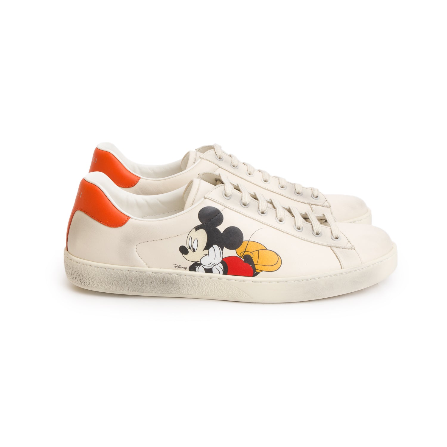Gucci x Disney Cream Miro Soft Leather Mickey Mouse Ace Sneakers, Men's Size 12 w/ Box