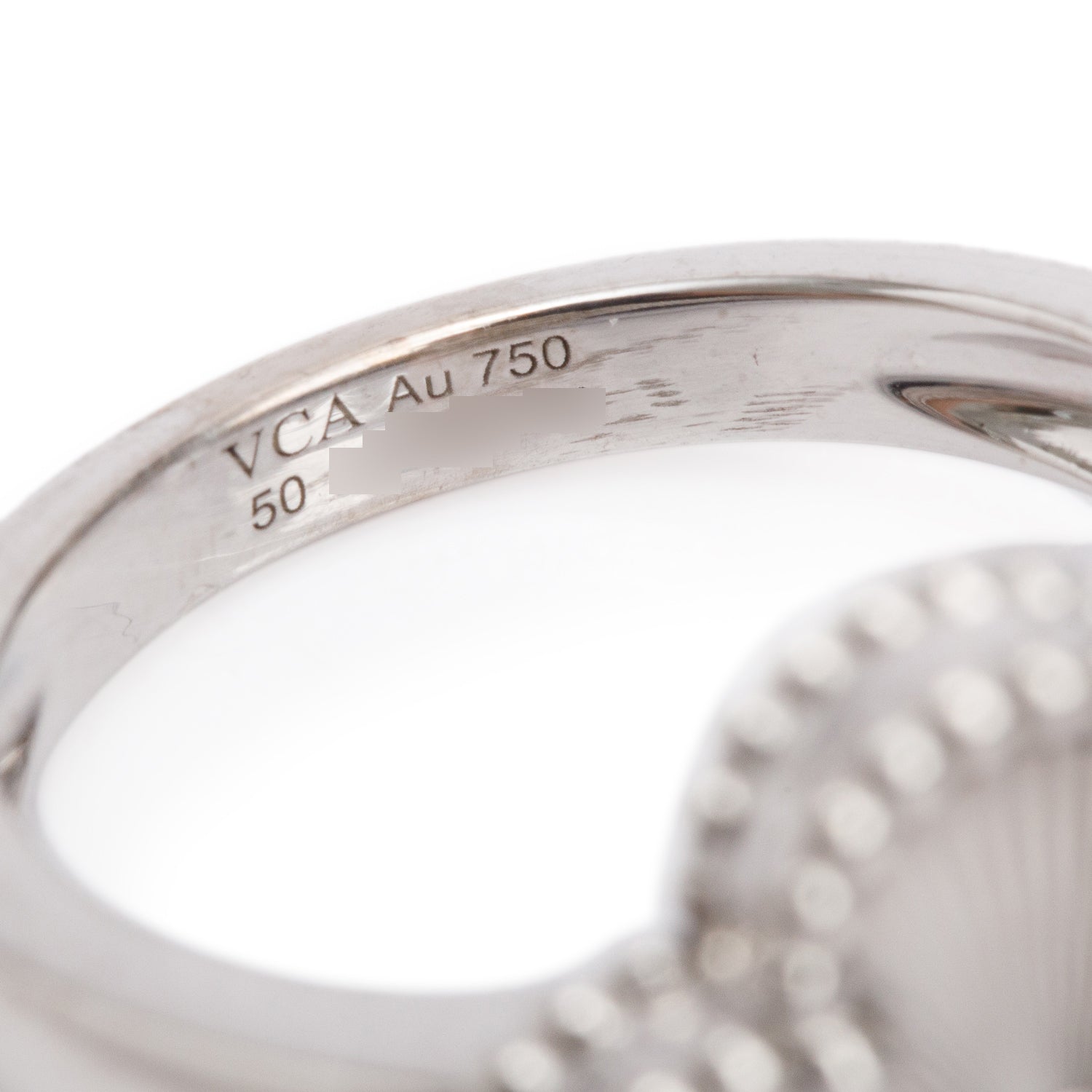 Van Cleef & Arpels 2023 18k White Gold Vintage Alhambra Ring, Size 50 5.25 w/ Box, Receipt & Certificate