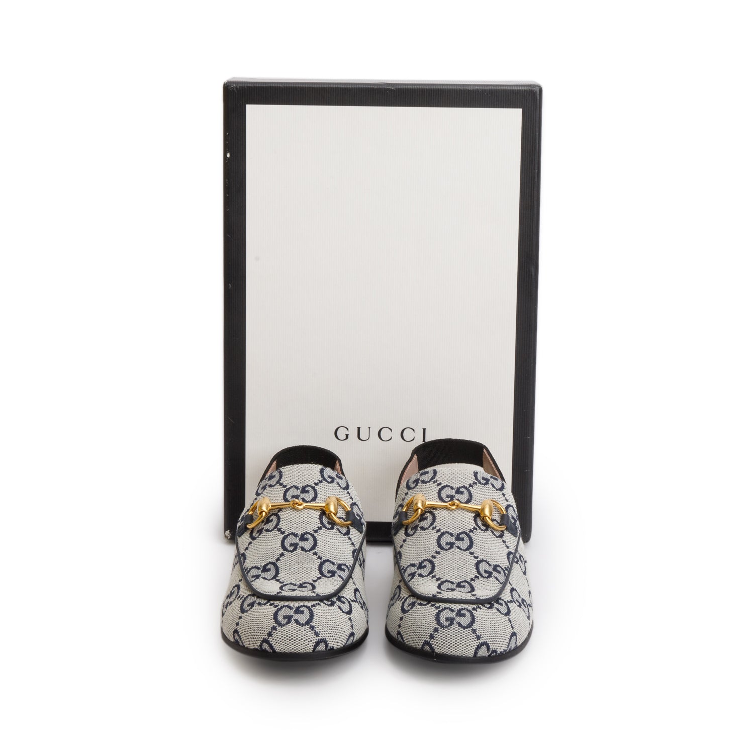 Gucci Blue Monogram Horsebit Princetown Mules, Kids Size 30 w/ Box