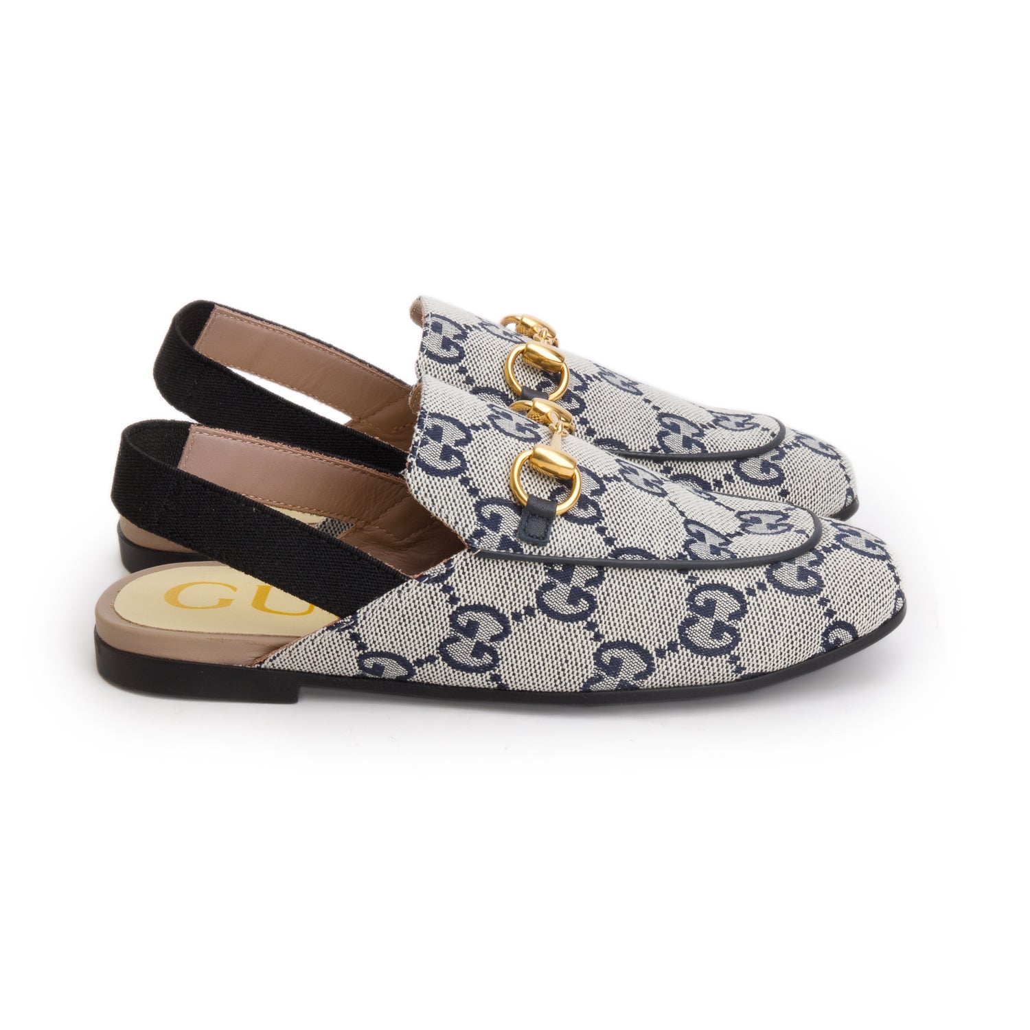 Gucci Blue Monogram Horsebit Princetown Mules, Kids Size 30 w/ Box
