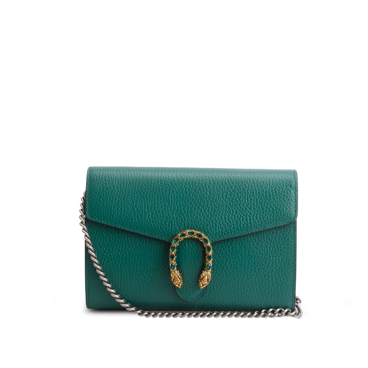 Gucci Green Calfskin Crystals Mini Dionysus Chain Wallet w/ Box