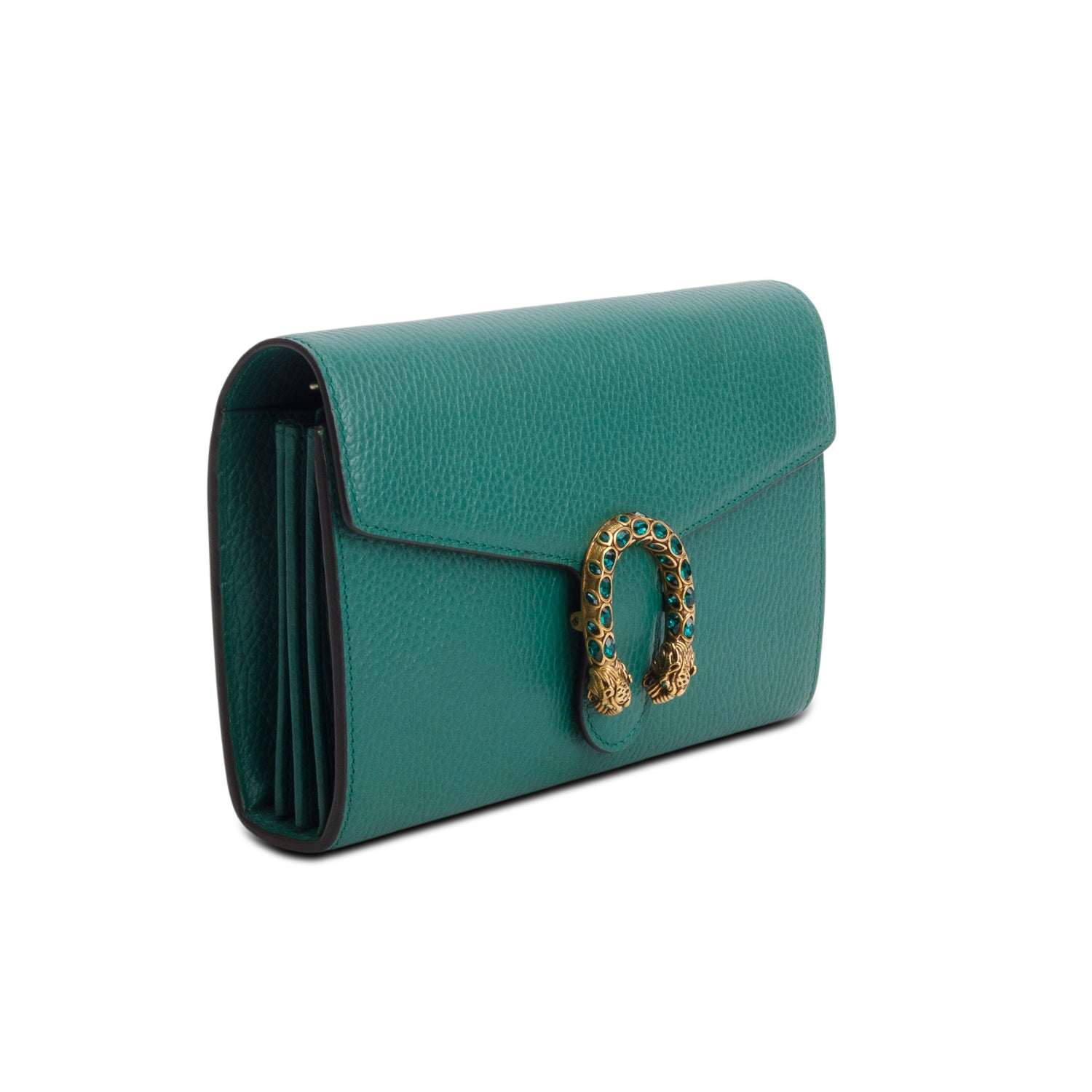 Gucci Green Calfskin Crystals Mini Dionysus Chain Wallet w/ Box