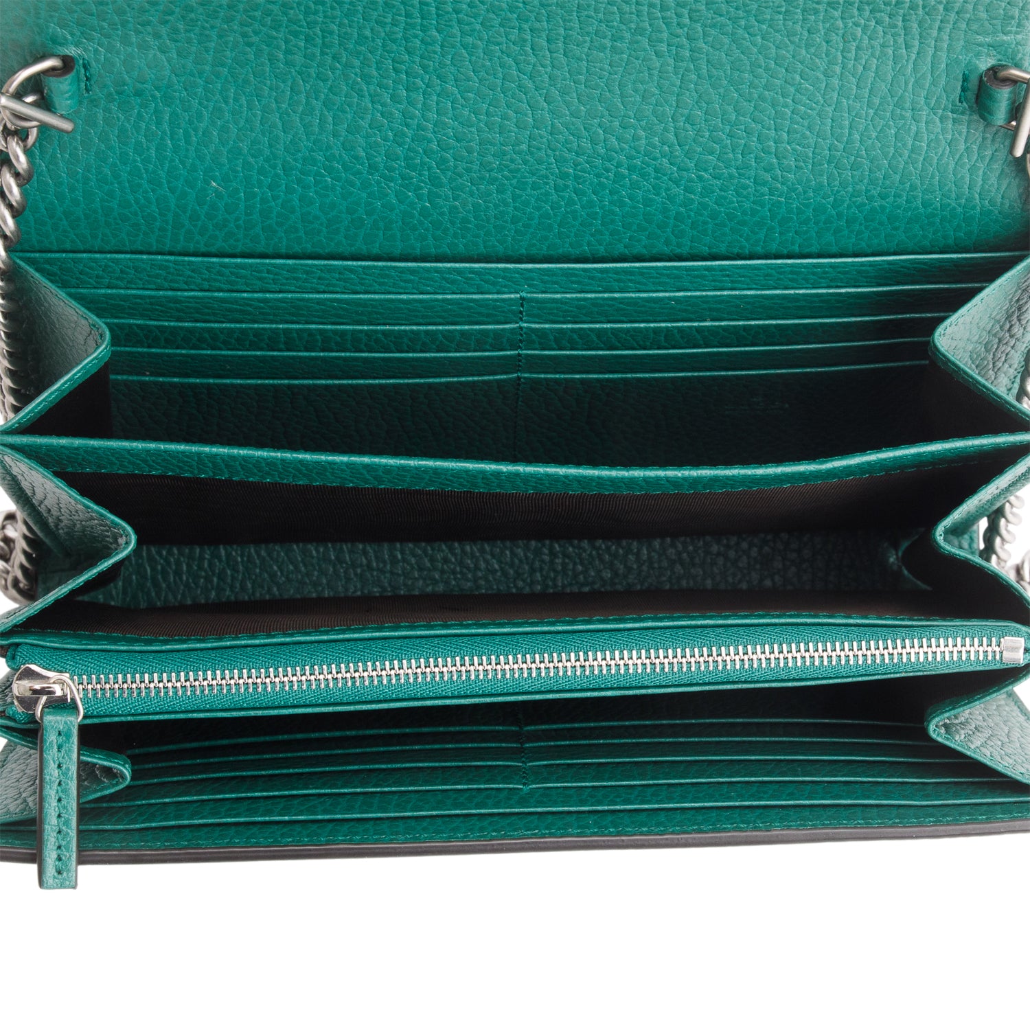 Gucci Green Calfskin Crystals Mini Dionysus Chain Wallet w/ Box