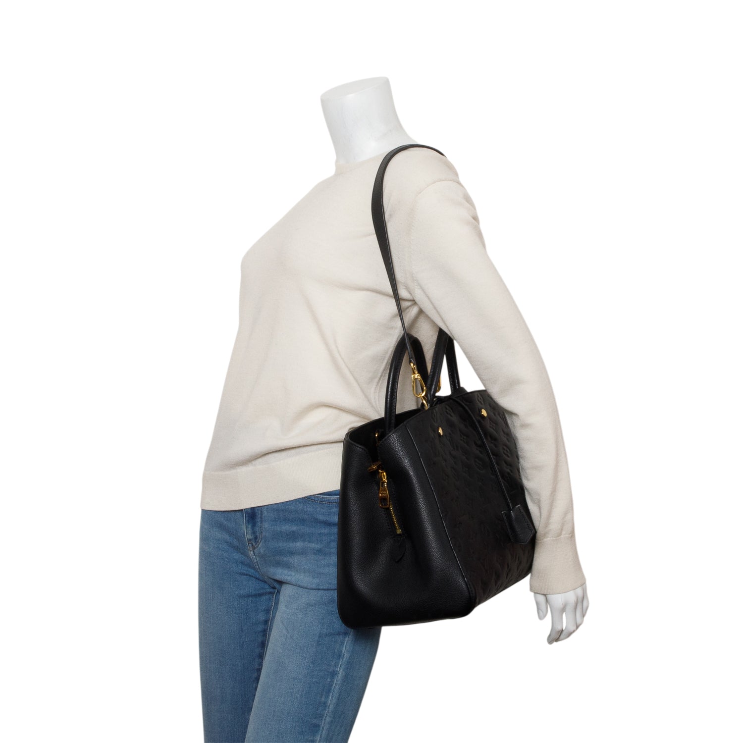 Louis Vuitton Black Monogram Empreinte Leather Montaigne GM w/ Strap