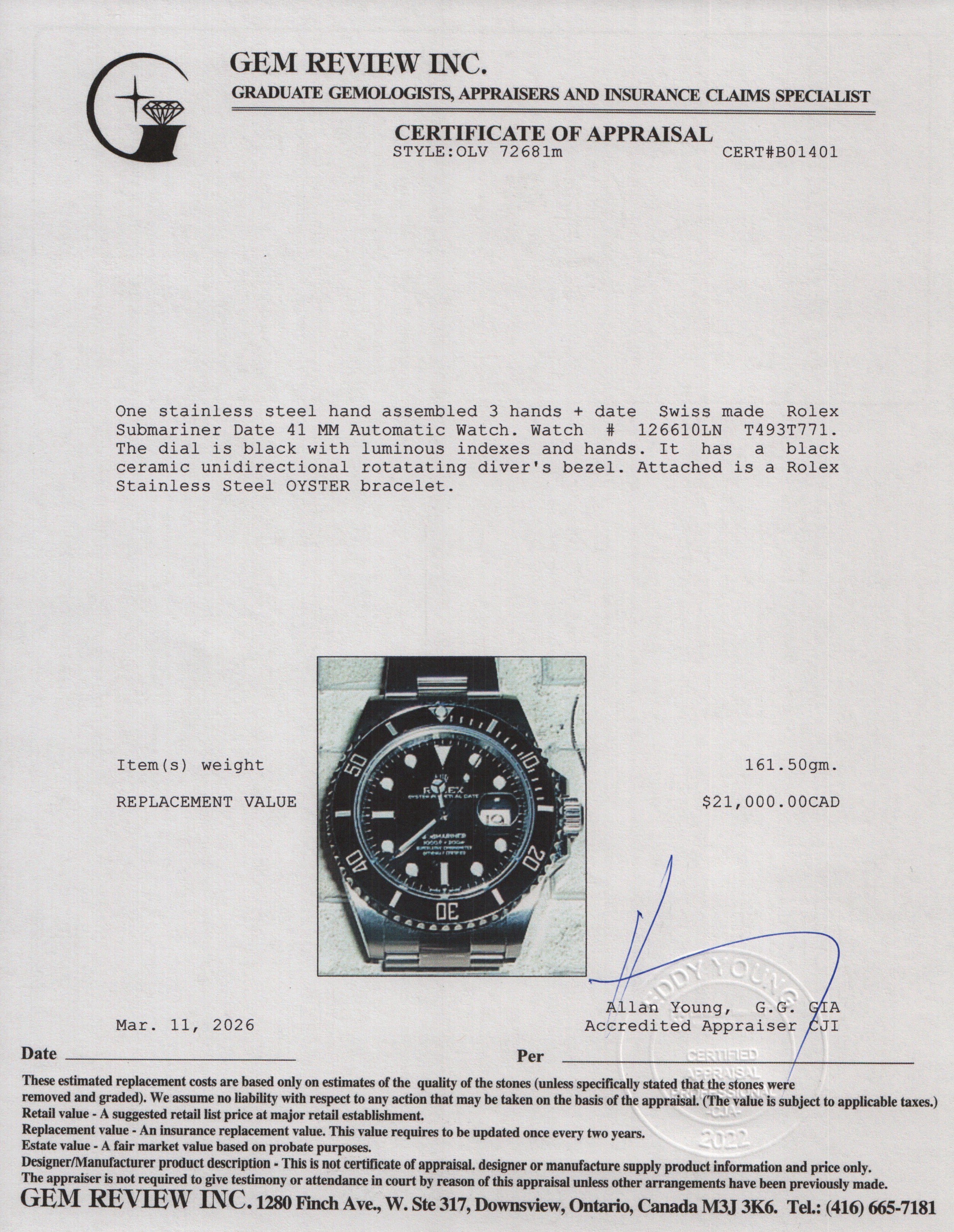Rolex 2024 Stainless Steel Submariner Date 41 MM Automatic Watch Black 126610LN w/ Box & Papers