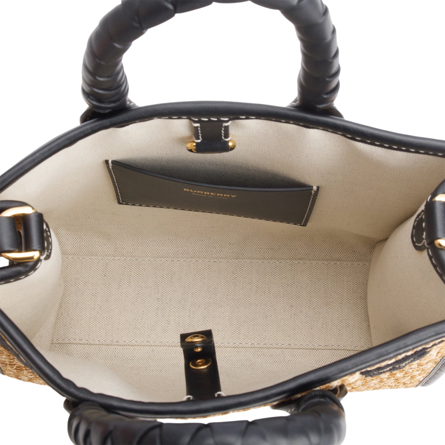 Burberry Black Raffia Calfskin Mini Freya Tote