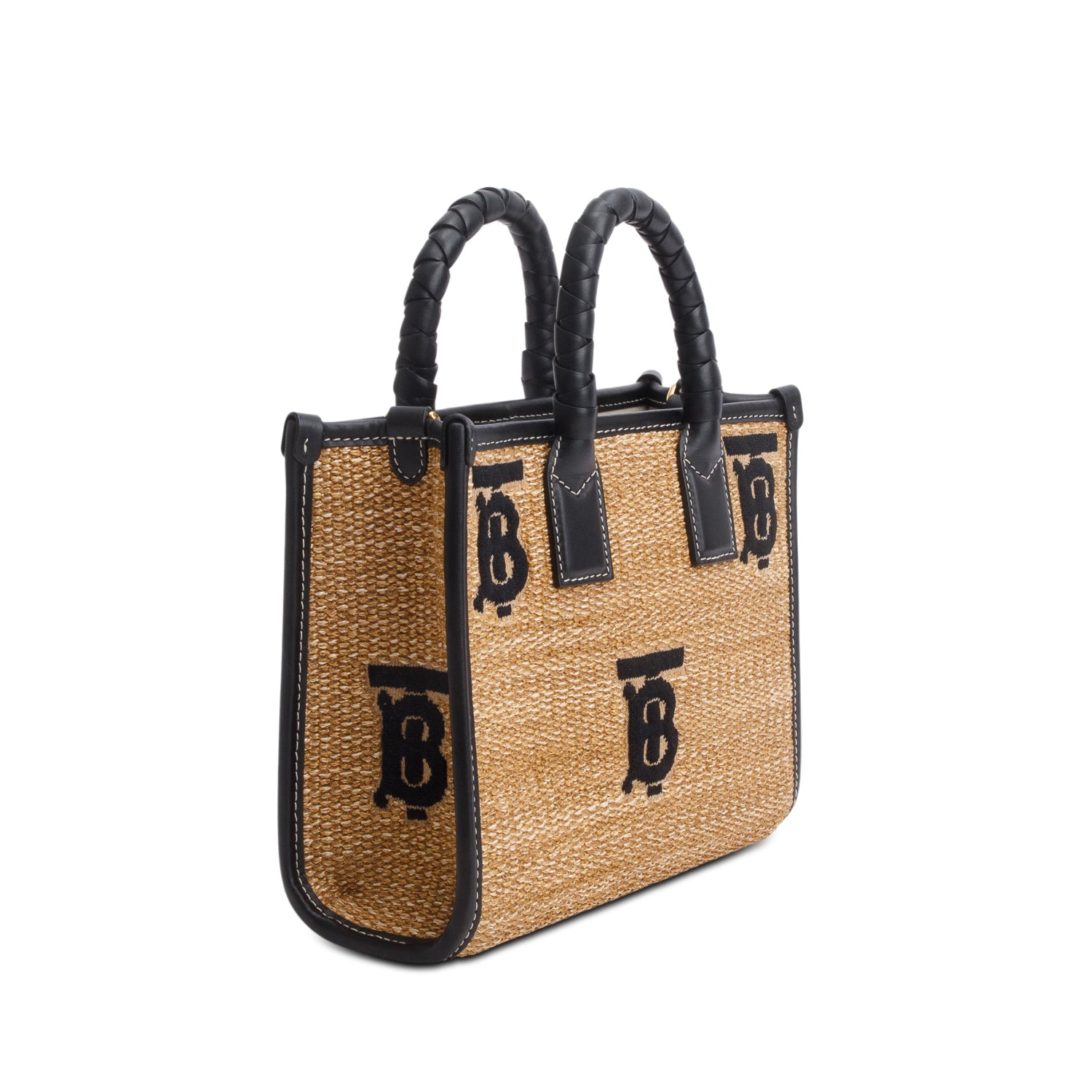 Burberry Black Raffia Calfskin Mini Freya Tote