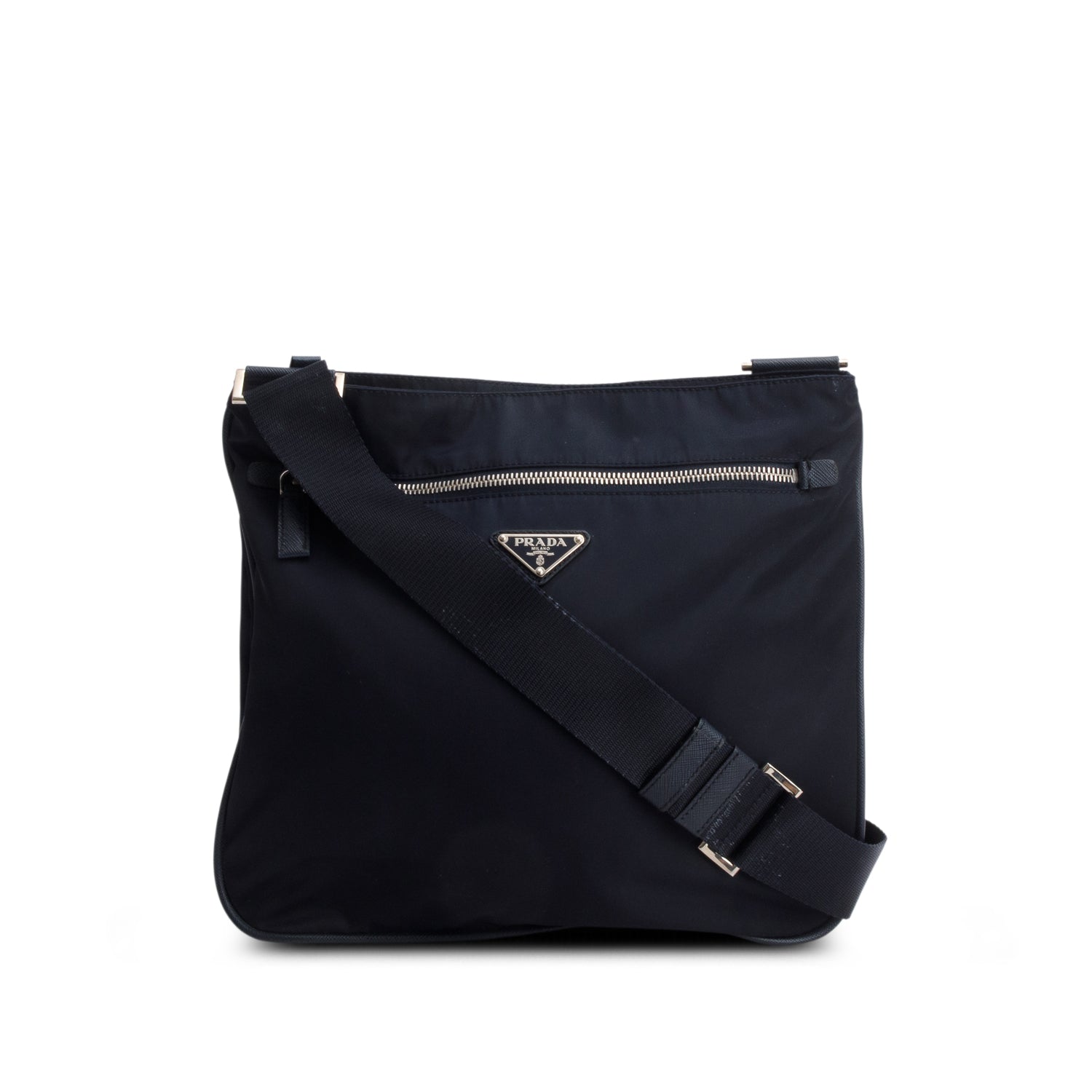 Prada Navy Saffiano Leather-Trimmed Tessuto Nylon Messenger Bag