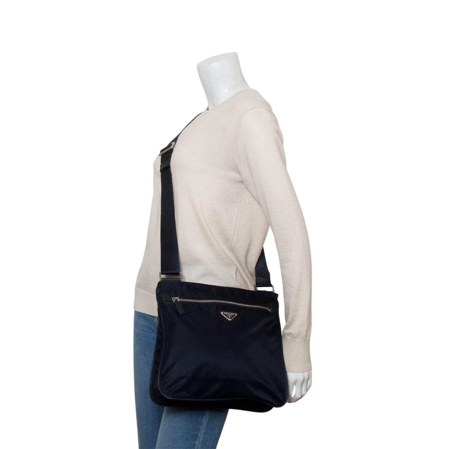 Prada Navy Saffiano Leather-Trimmed Tessuto Nylon Messenger Bag
