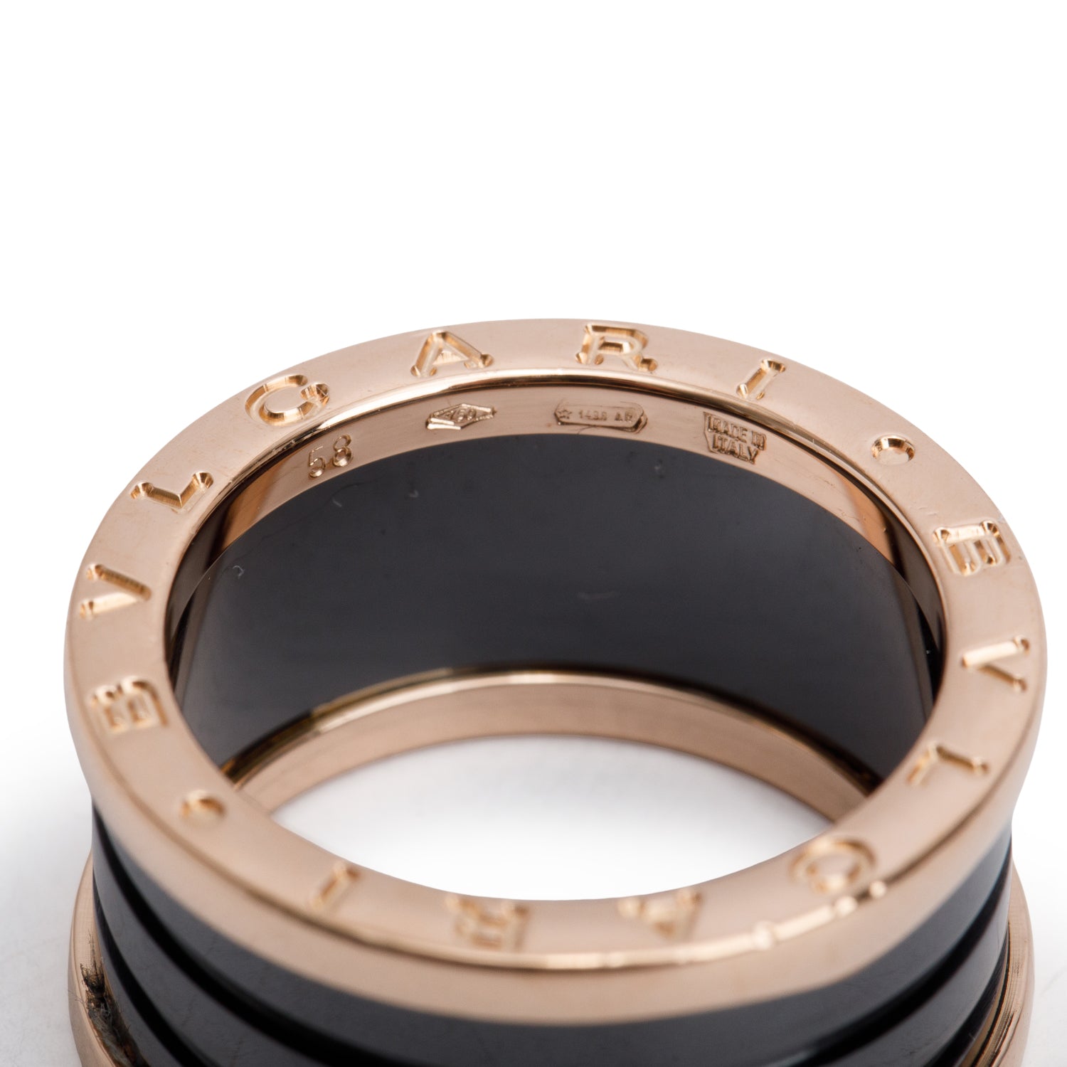 BVLGARI 18k Rose Gold & Black Ceramic B.Zero1 4-Band Ring, Size 58 8