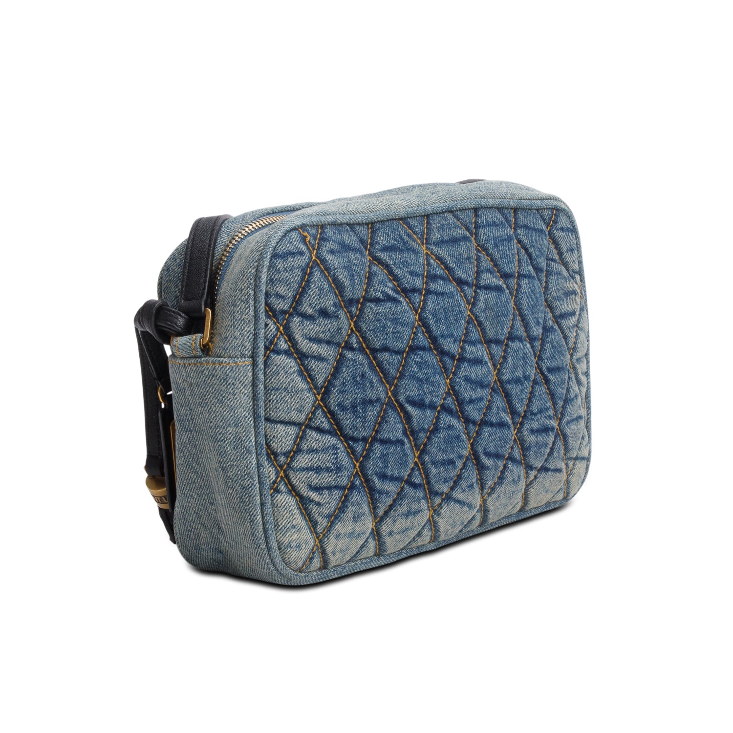 Saint Laurent Blue Denim Matelasse Quilted Summer Embroidered Classic Monogram Camera Bag