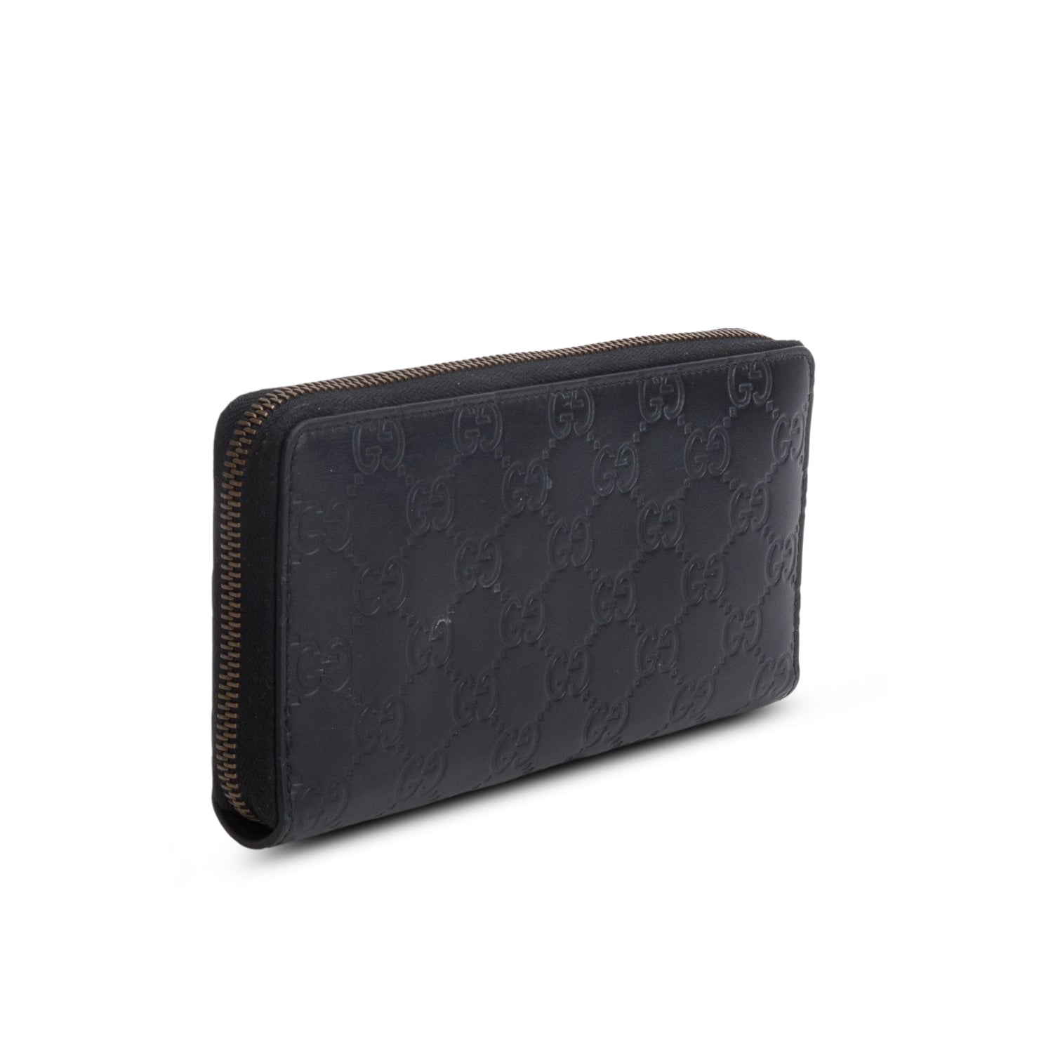 Gucci Black Signature Leather Cat Head Continental Zip Wallet