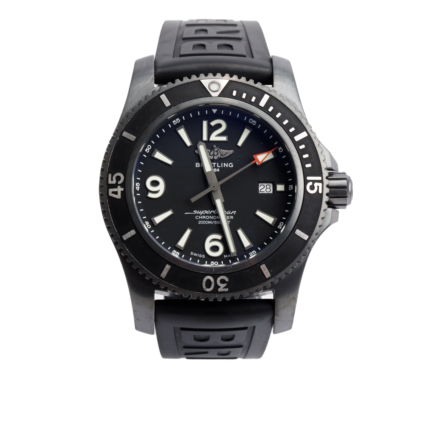 Breitling Black Stainless Steel Superocean 46 MM Automatic Watch Black Dial M17368 w/ Box & Extra Strap