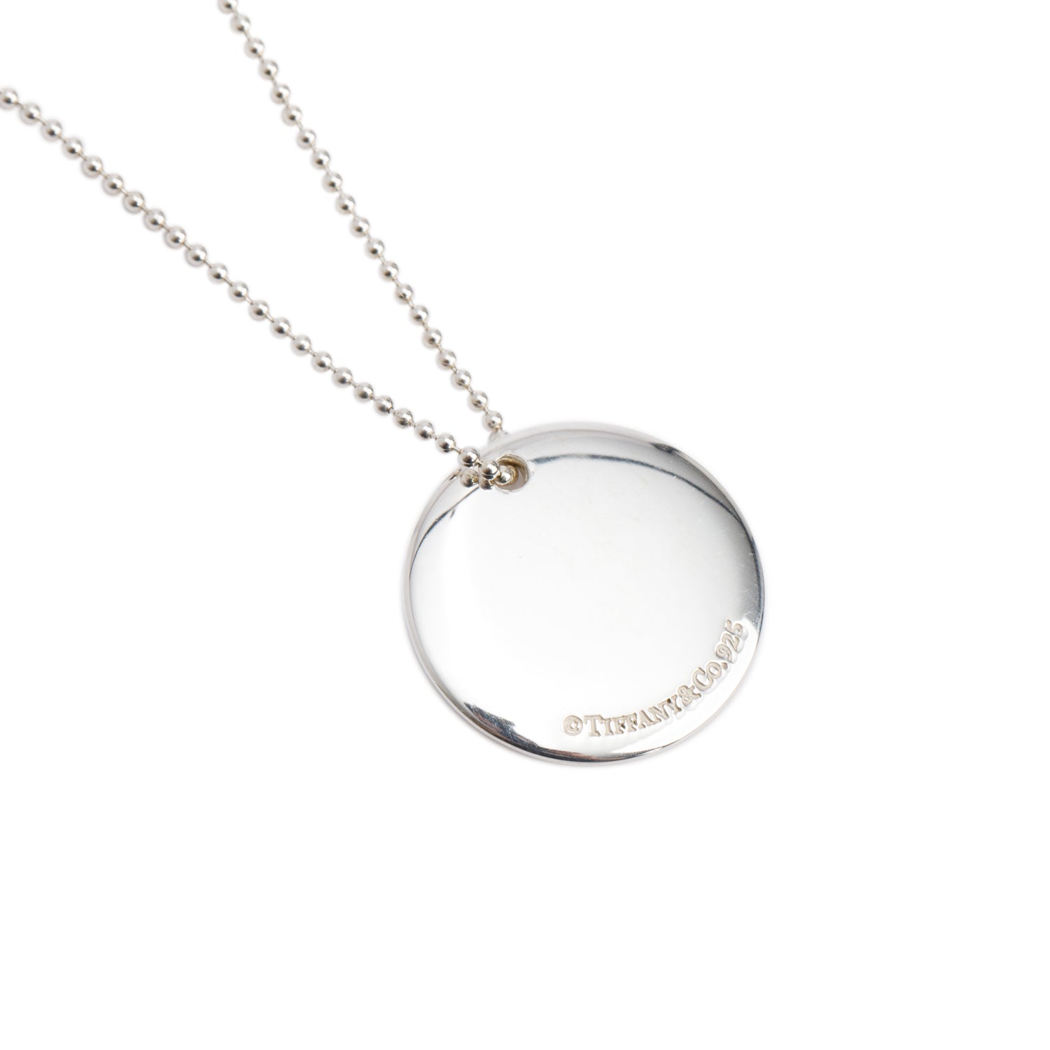 Tiffany & Co. Sterling Silver Alphabet Letter 'J' Medium Round Tag Pendant Necklace