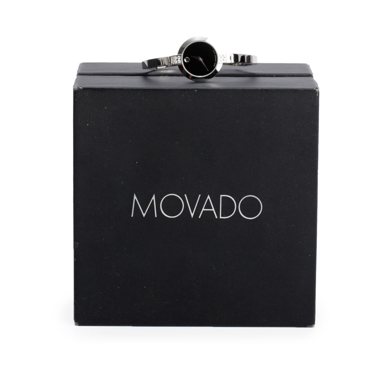 Movado Stainless Steel Diamond Bela 24.5MM Quartz Watch Black Dial w/ Box