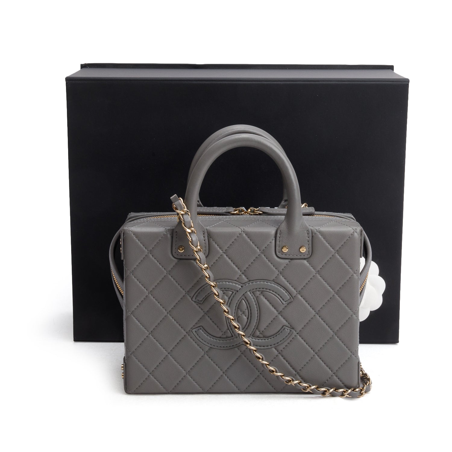 Chanel 2022 Grey Quilted Calfskin Leather Coco Vault Small Vanity Case w/ Box & Receipt
