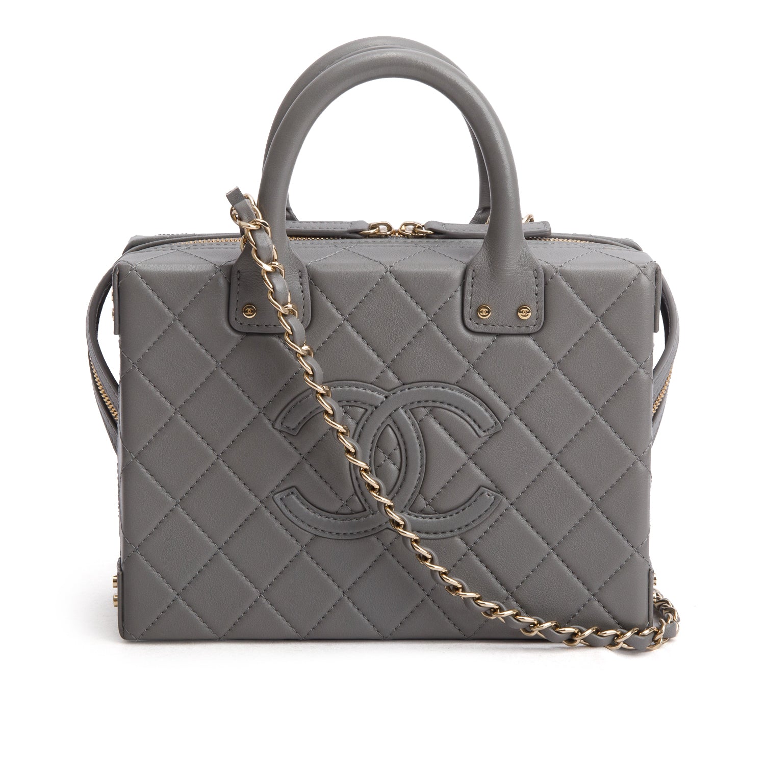 Chanel 2022 Grey Quilted Calfskin Leather Coco Vault Small Vanity Case w/ Box & Receipt