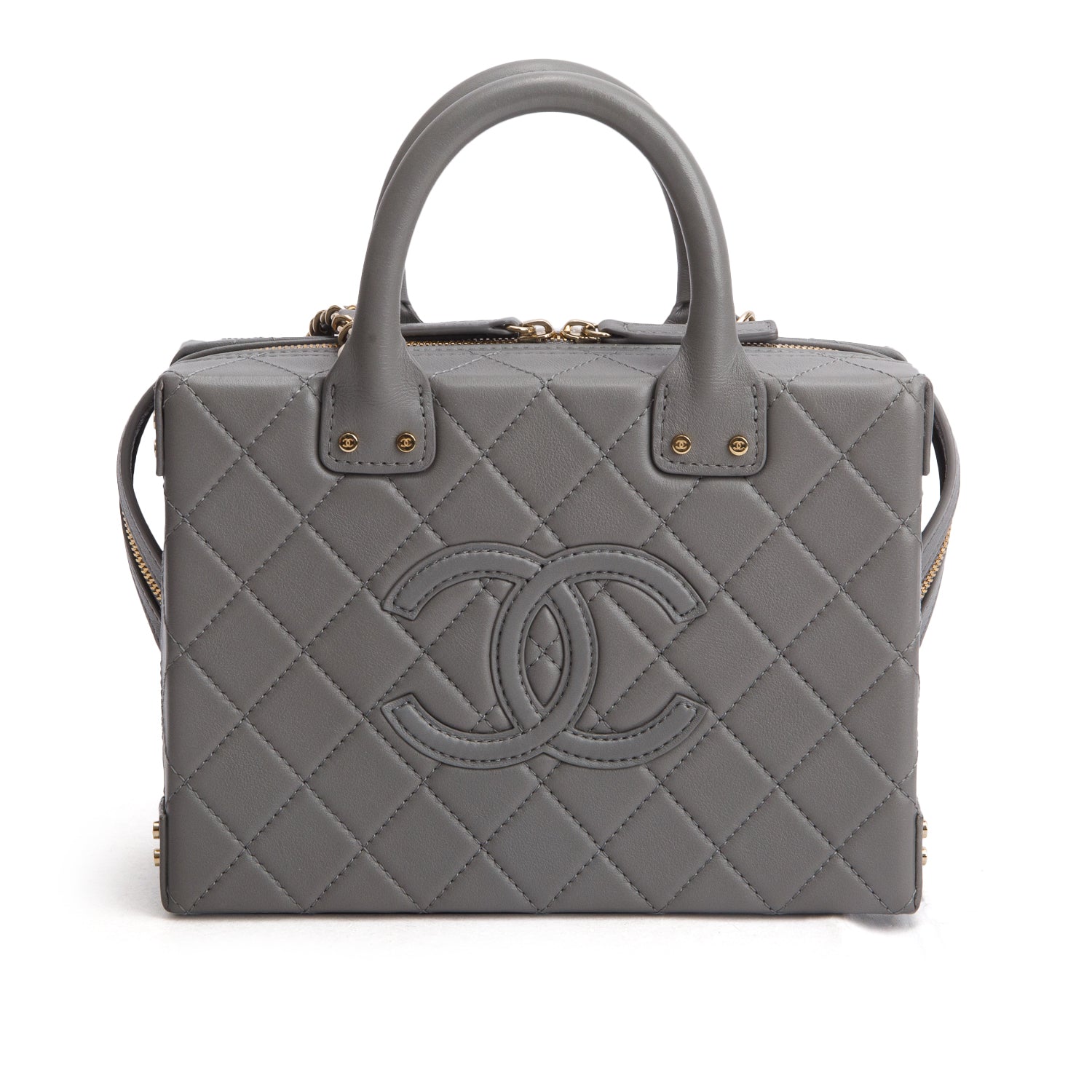 Chanel 2022 Grey Quilted Calfskin Leather Coco Vault Small Vanity Case w/ Box & Receipt